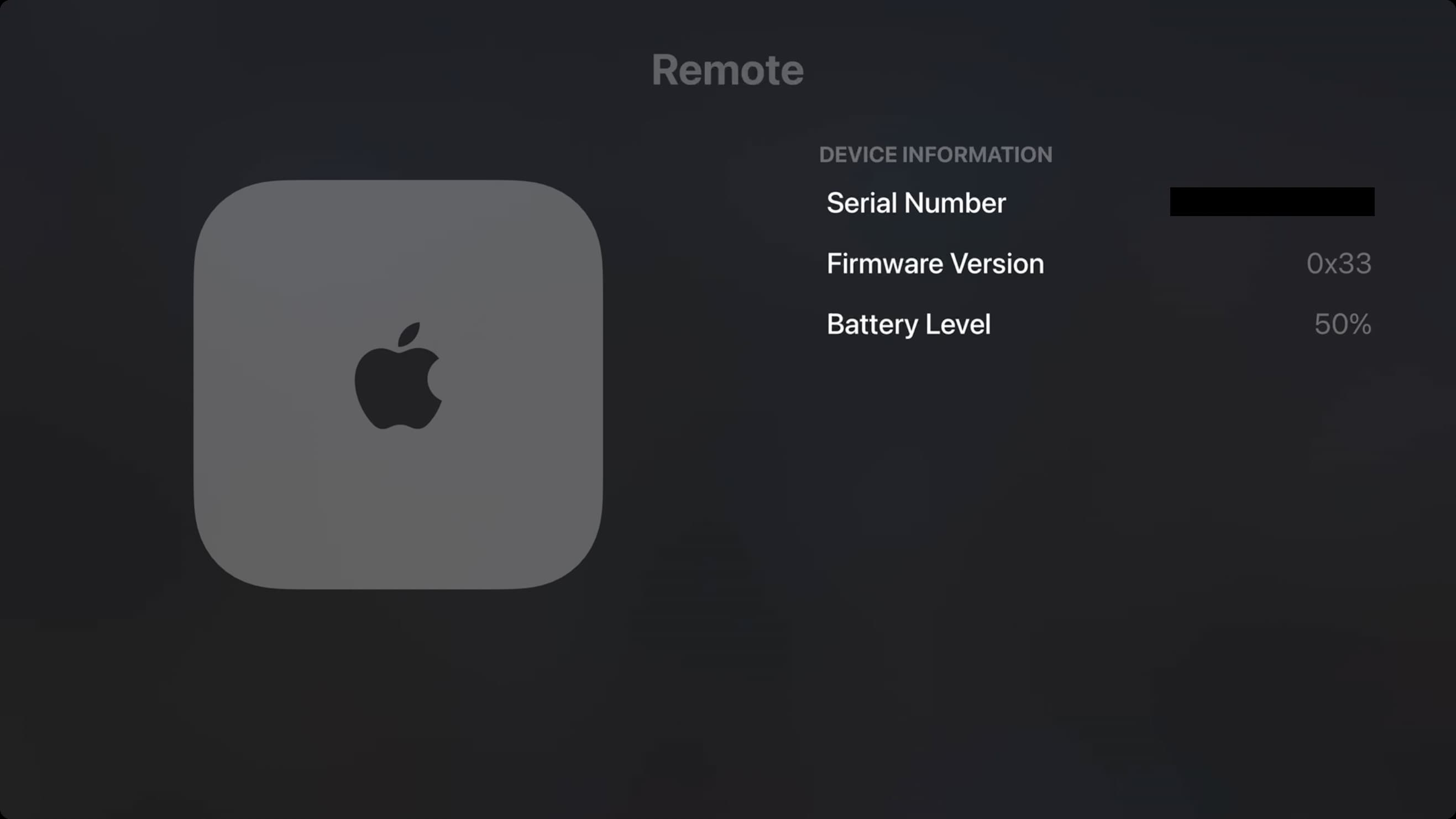 Firmware Version of Apple TV Remote