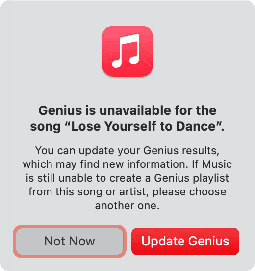 Genius is unavailable for the song message on Mac