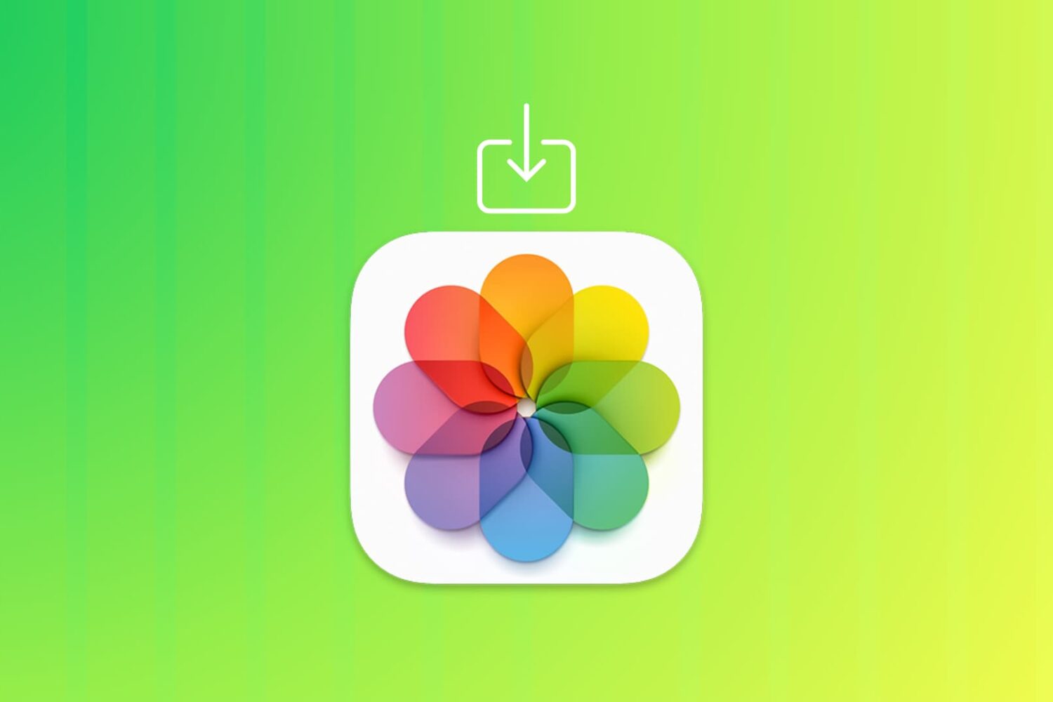 Apple Photos app with an import icon above it