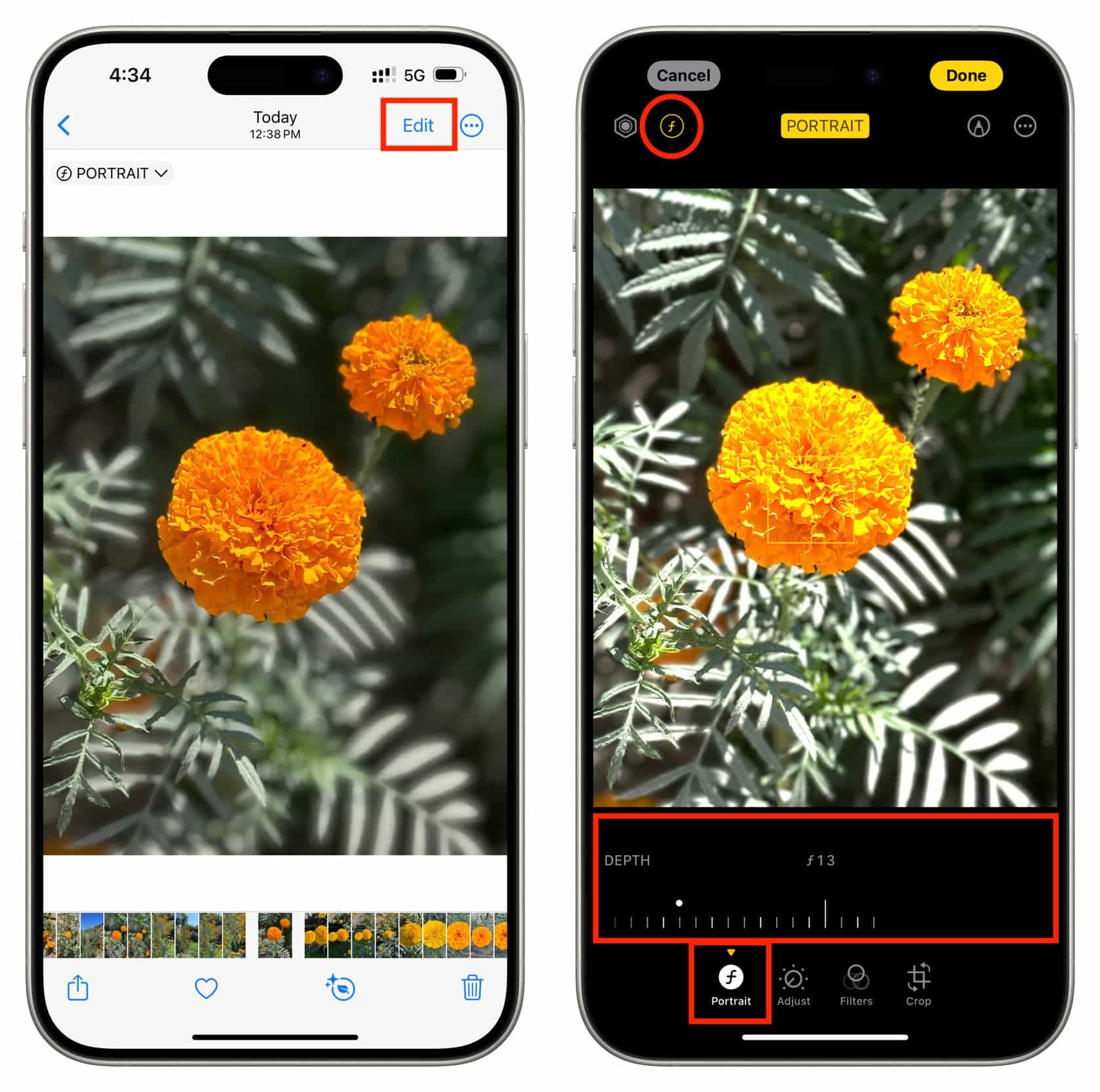 Increase or decrease background blur after taking photo on iPhone