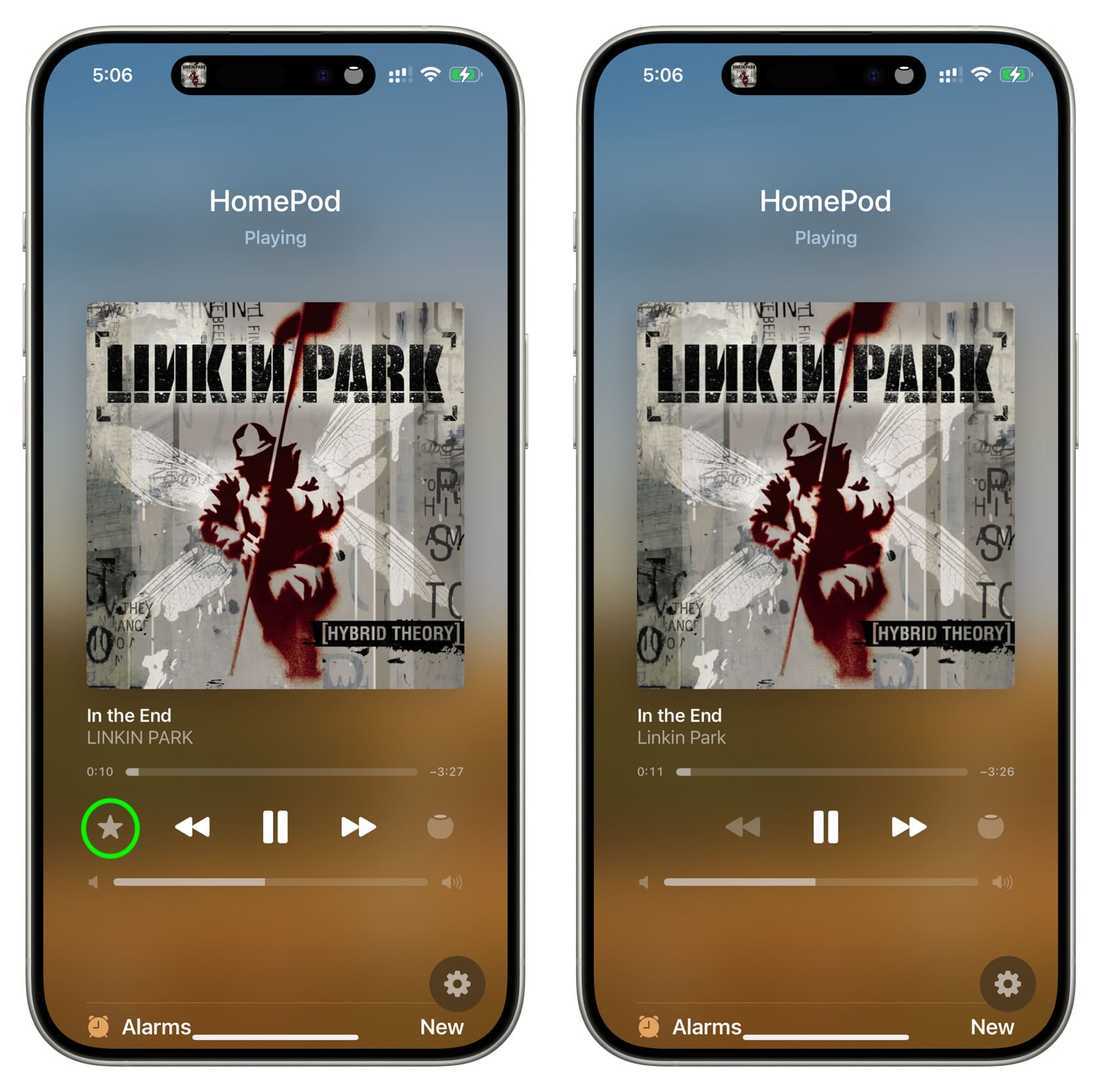 Now Playing screen in Home app when HomePod is playing from Apple Music and YouTube Music