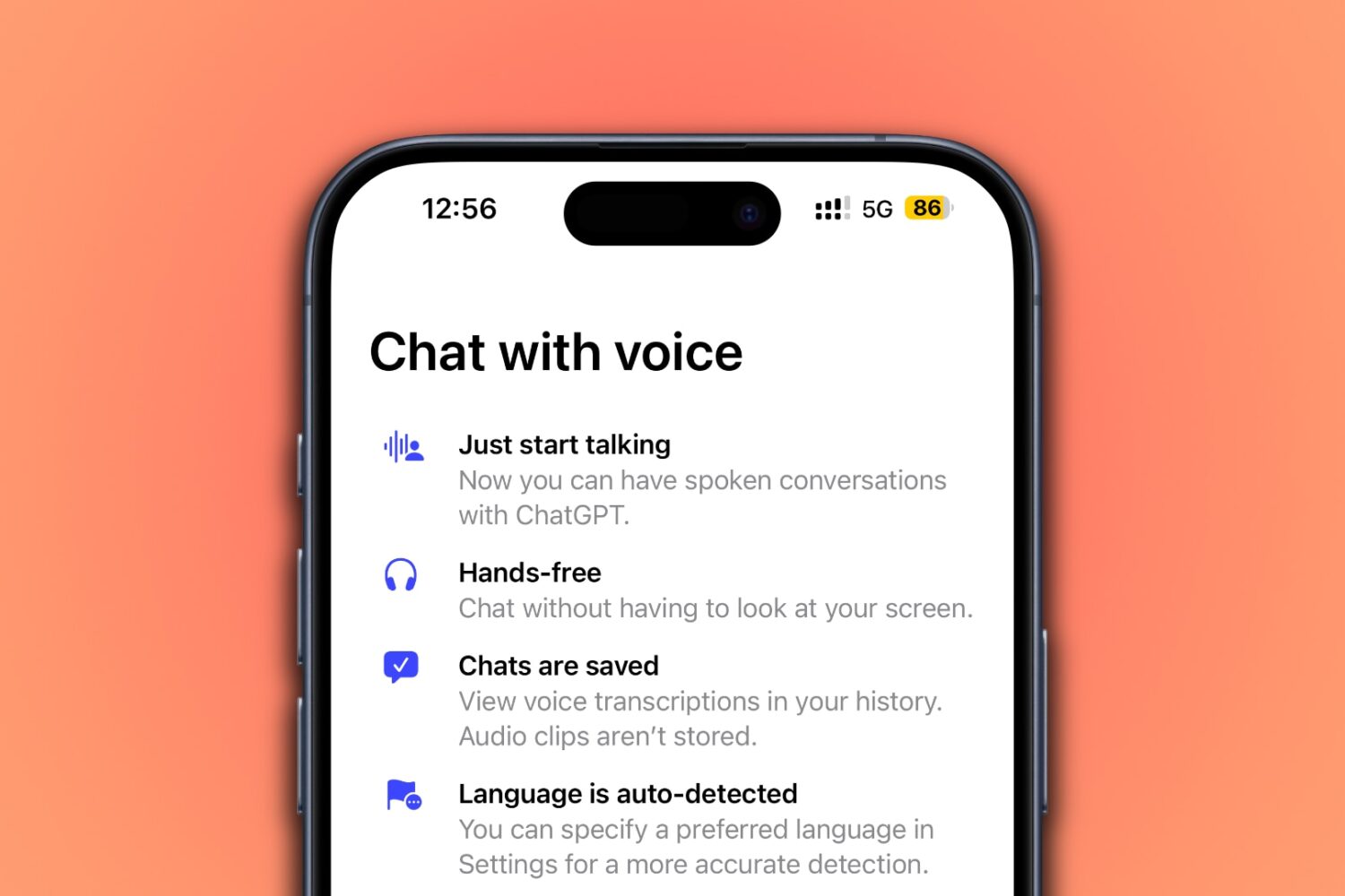 Splash screen for voice features in the ChatGPT iPhone app