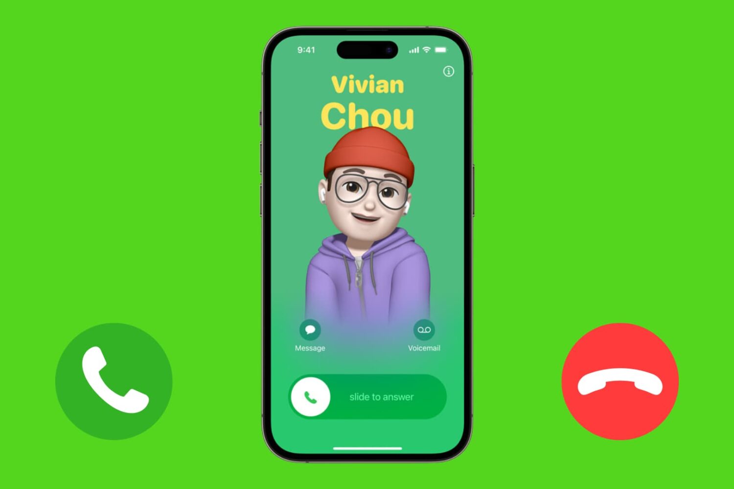 Incoming phone call on iPhone with green accept and red hang up buttons