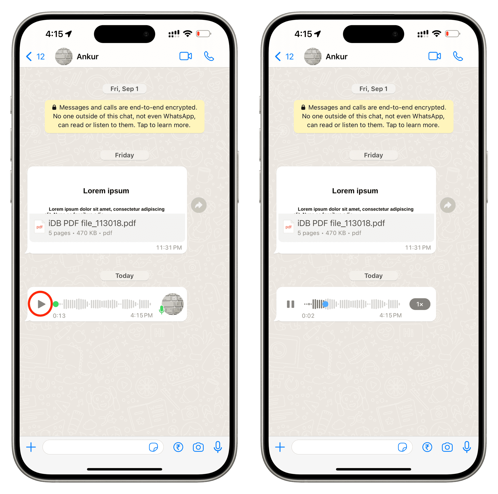 Play received WhatsApp audio message on iPhone