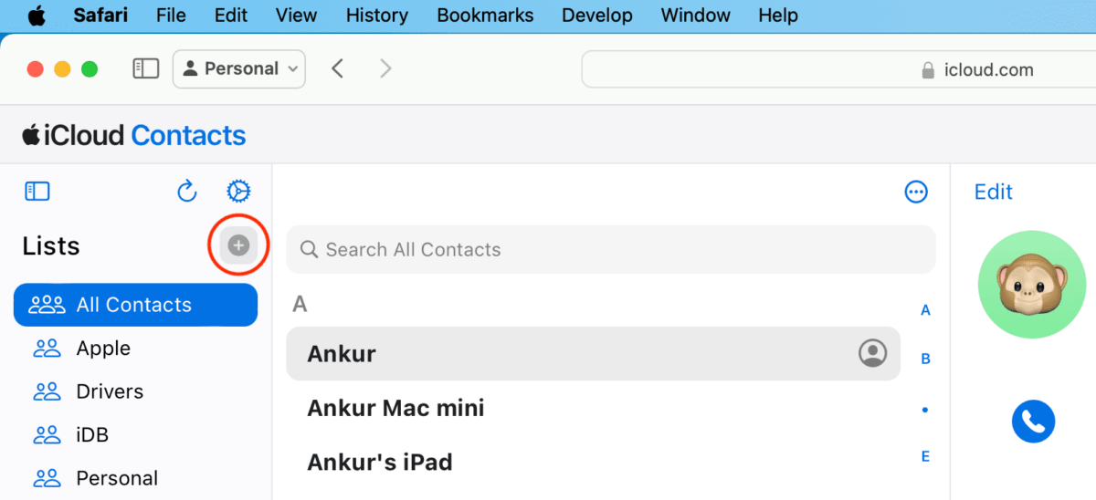 How to create a new contact group on iCloud.com