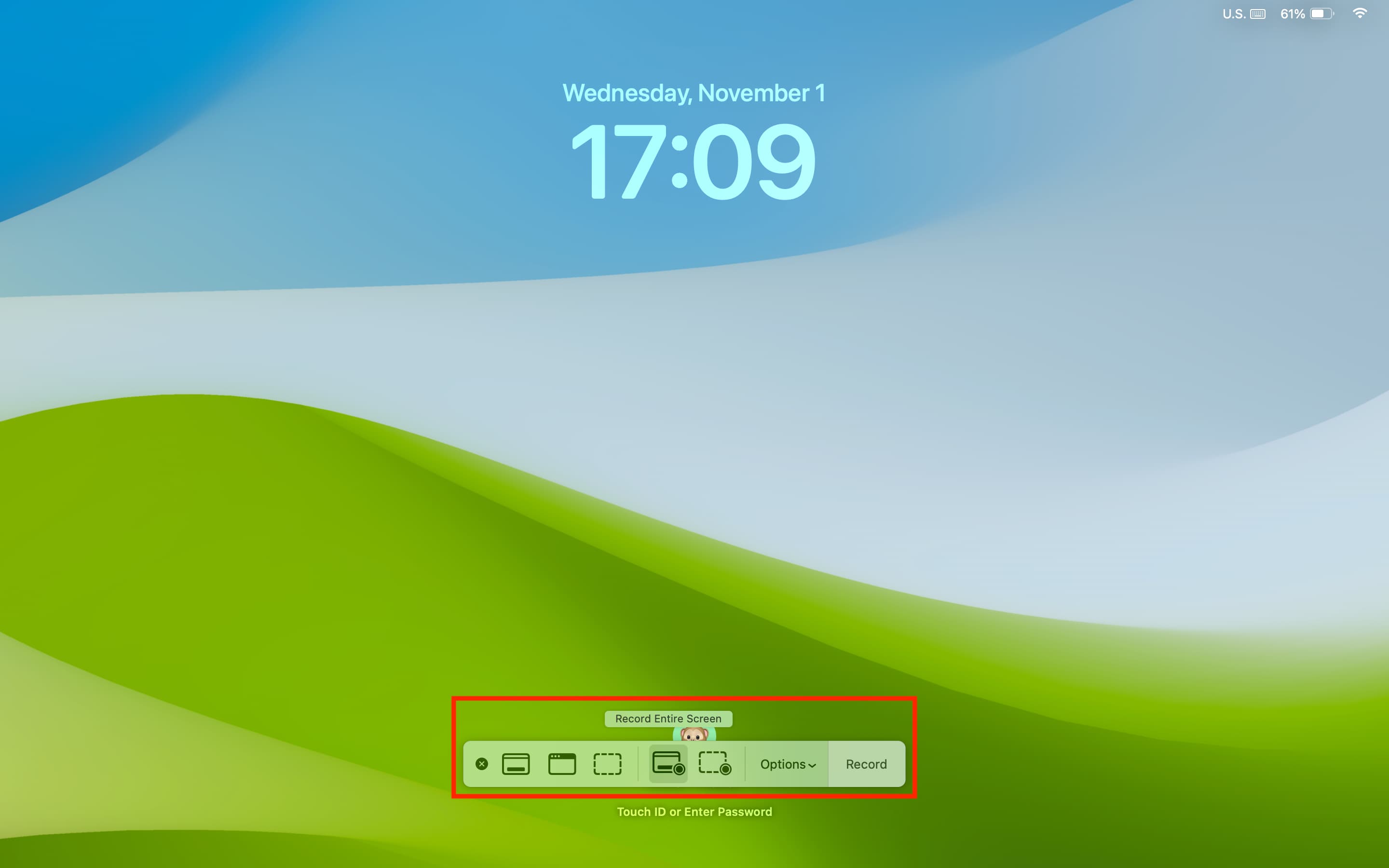 Record screen option on Mac Lock Screen