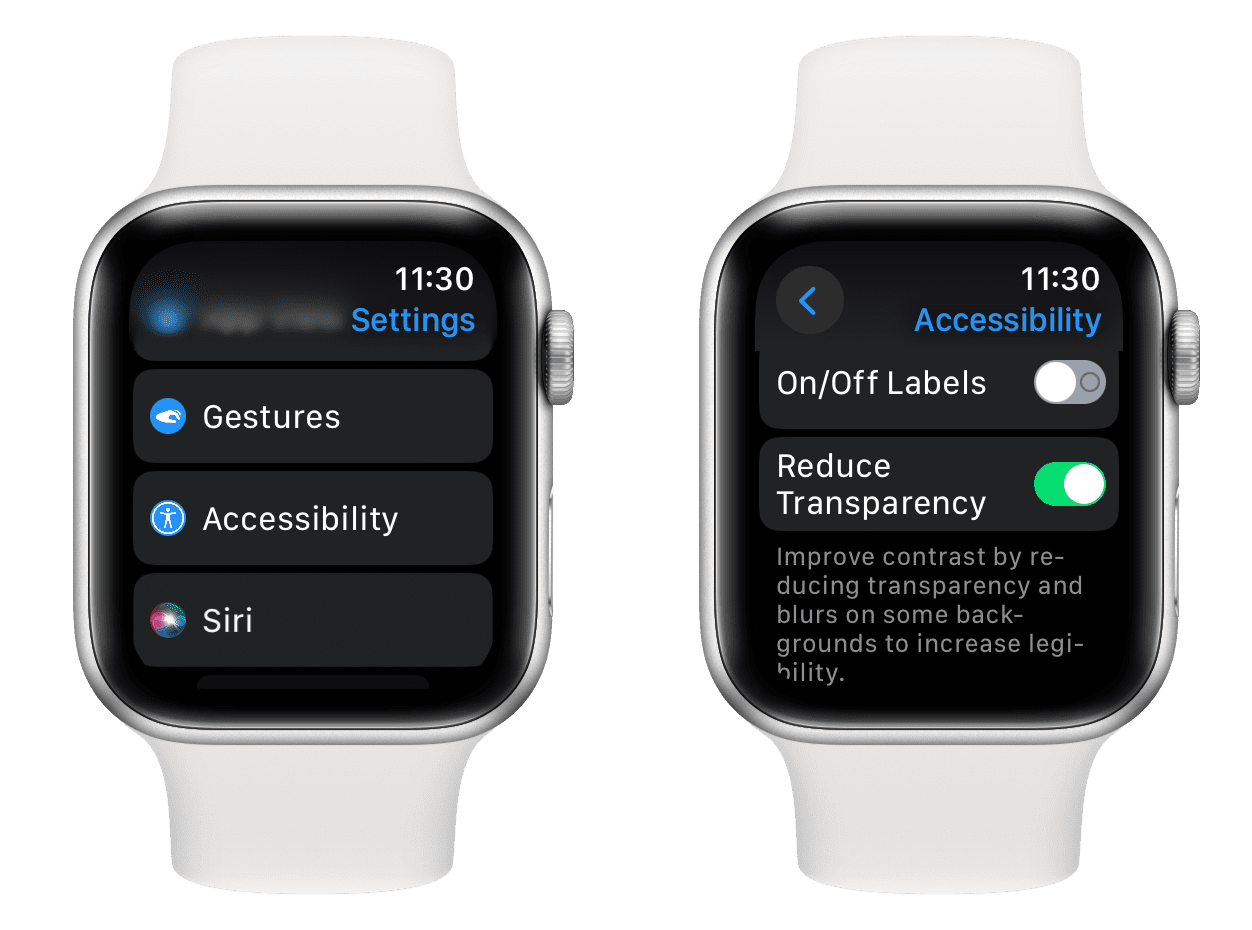 Reduce Transparency for Apple Watch Screen