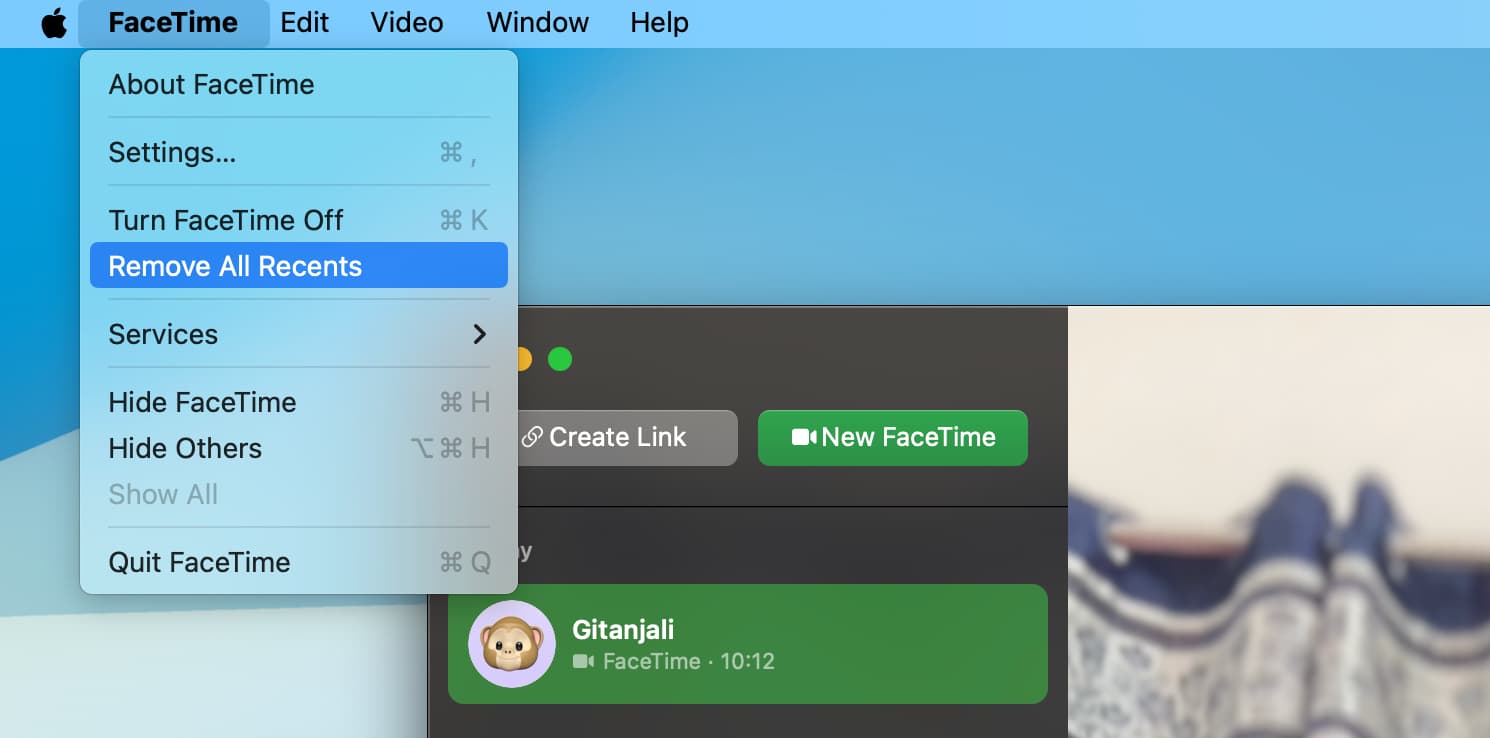 Remove All Recents in FaceTime on Mac