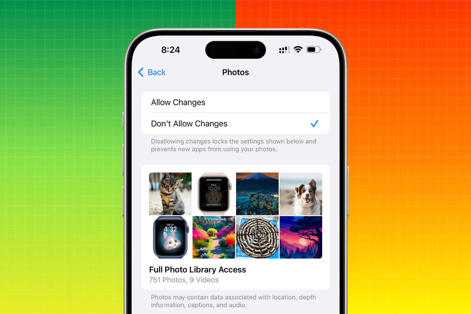 Restrict photo library access for iPhone apps