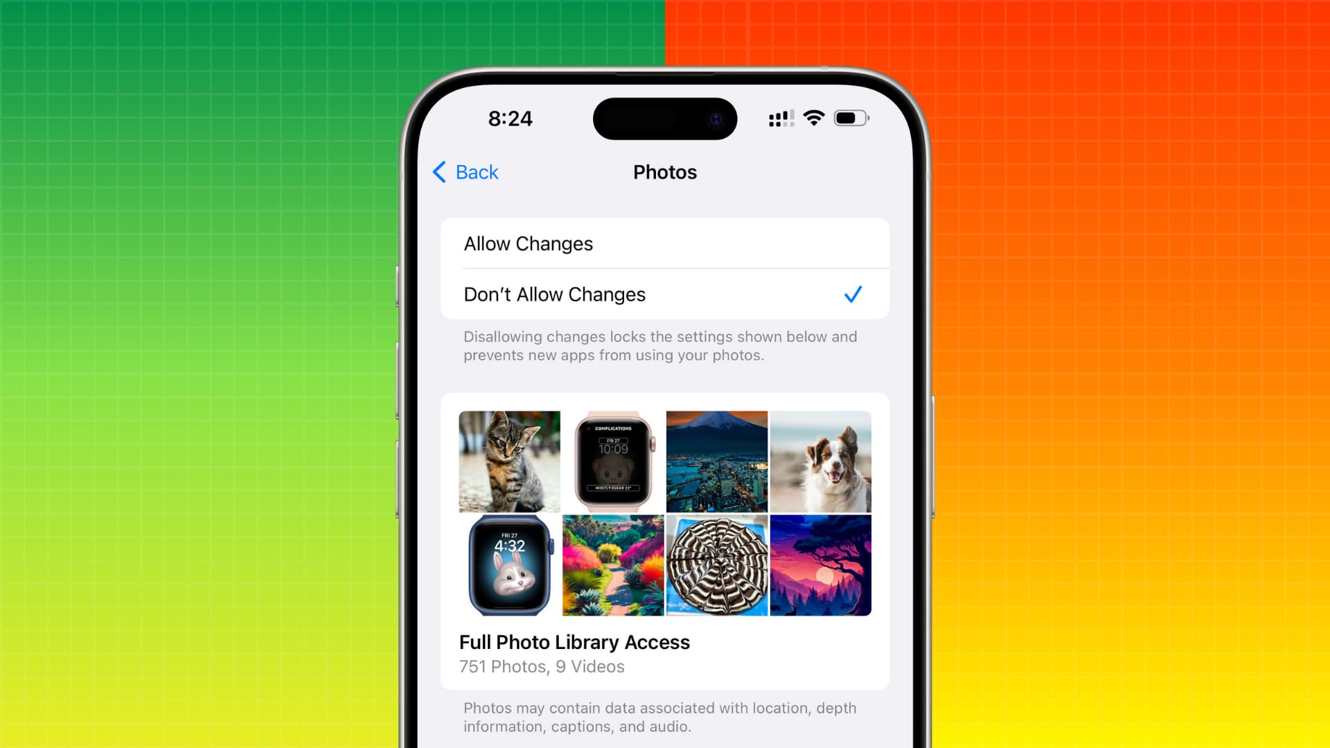 Restrict photo library access for iPhone apps