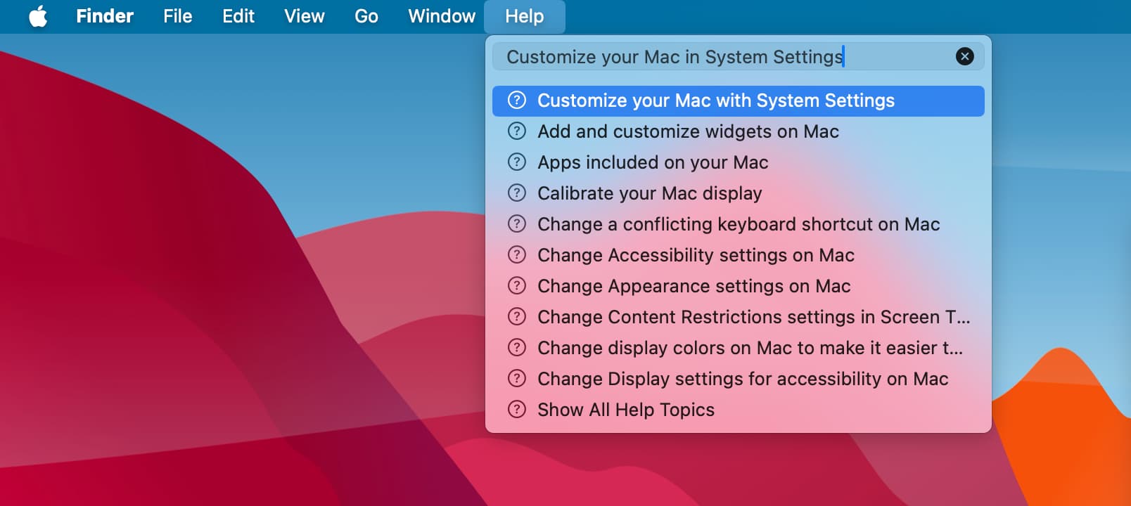 Search for Customize your Mac in System Settings in Finder Help