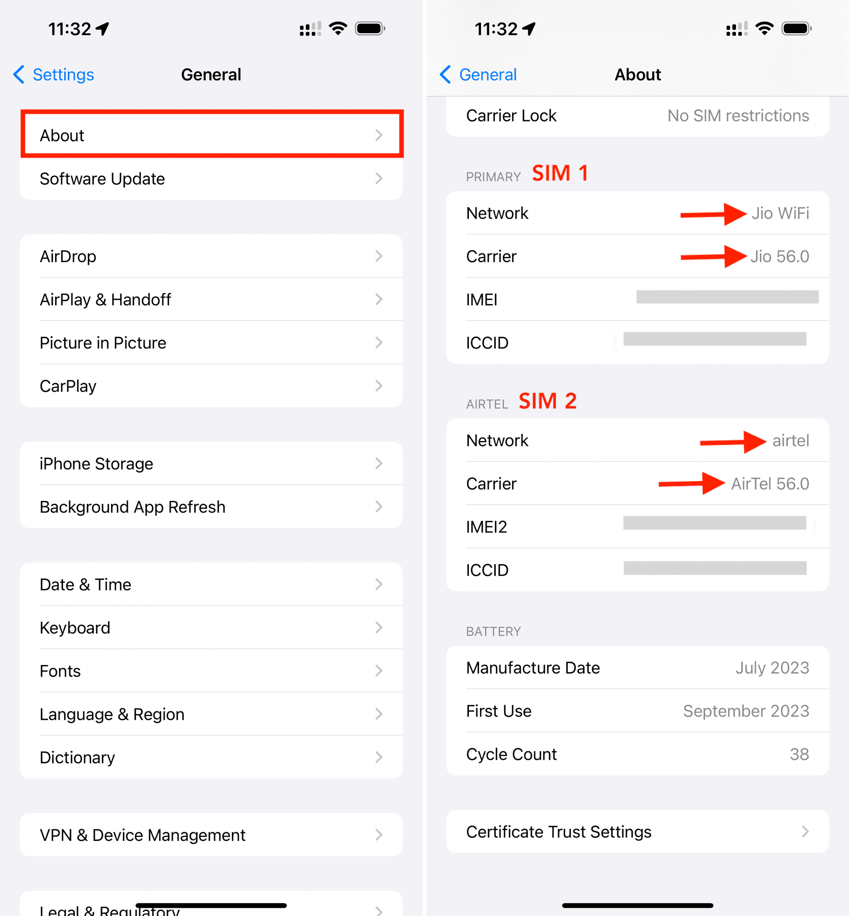 See carrier name in iPhone About section
