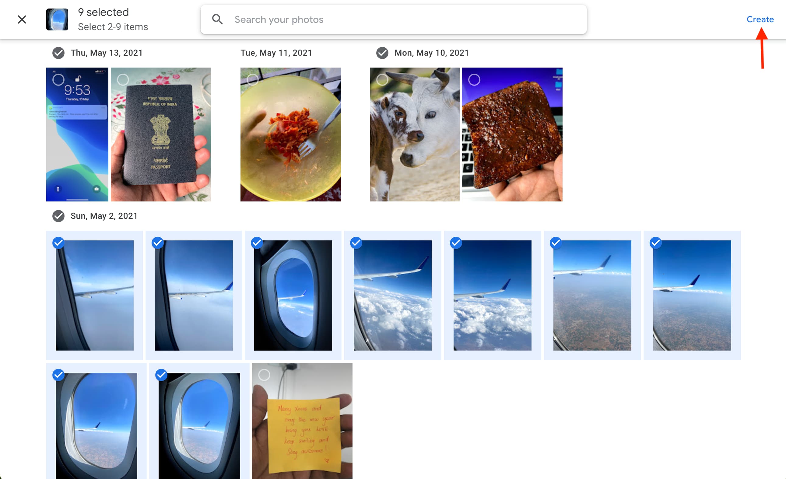 Select up to nine photos and create collage in Google Photos on web