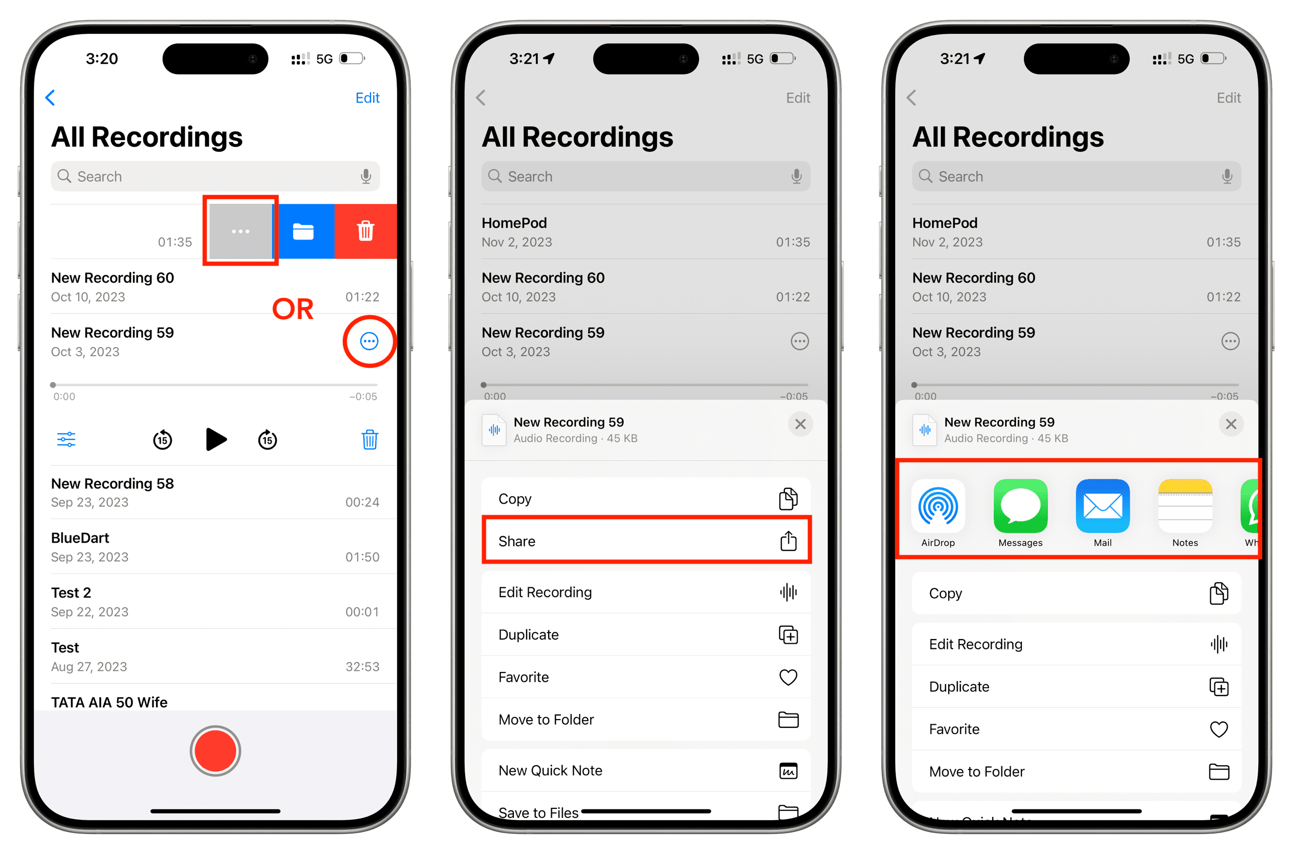 Share voice recording from iPhone