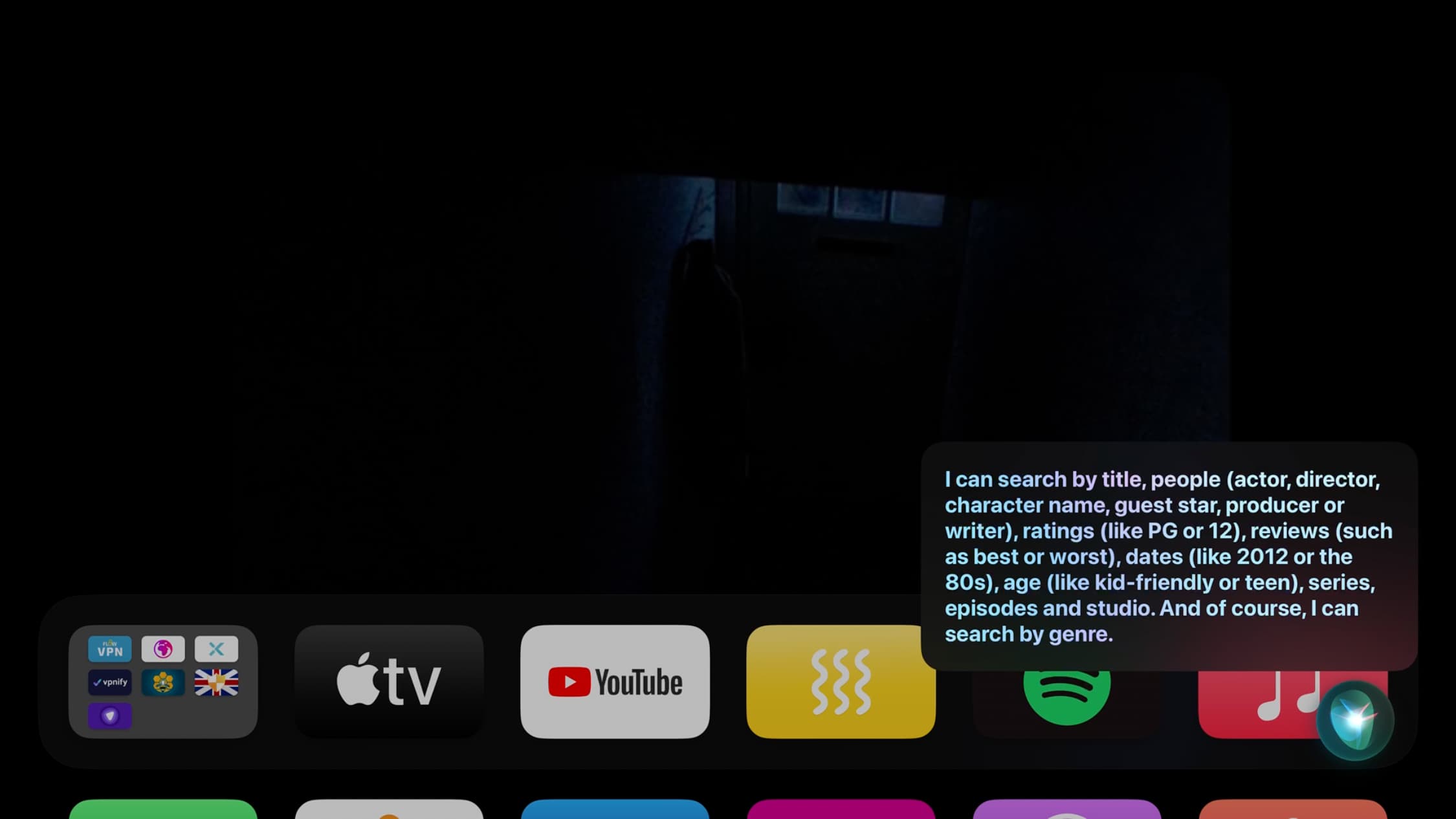 Siri on Apple TV screen with a tip