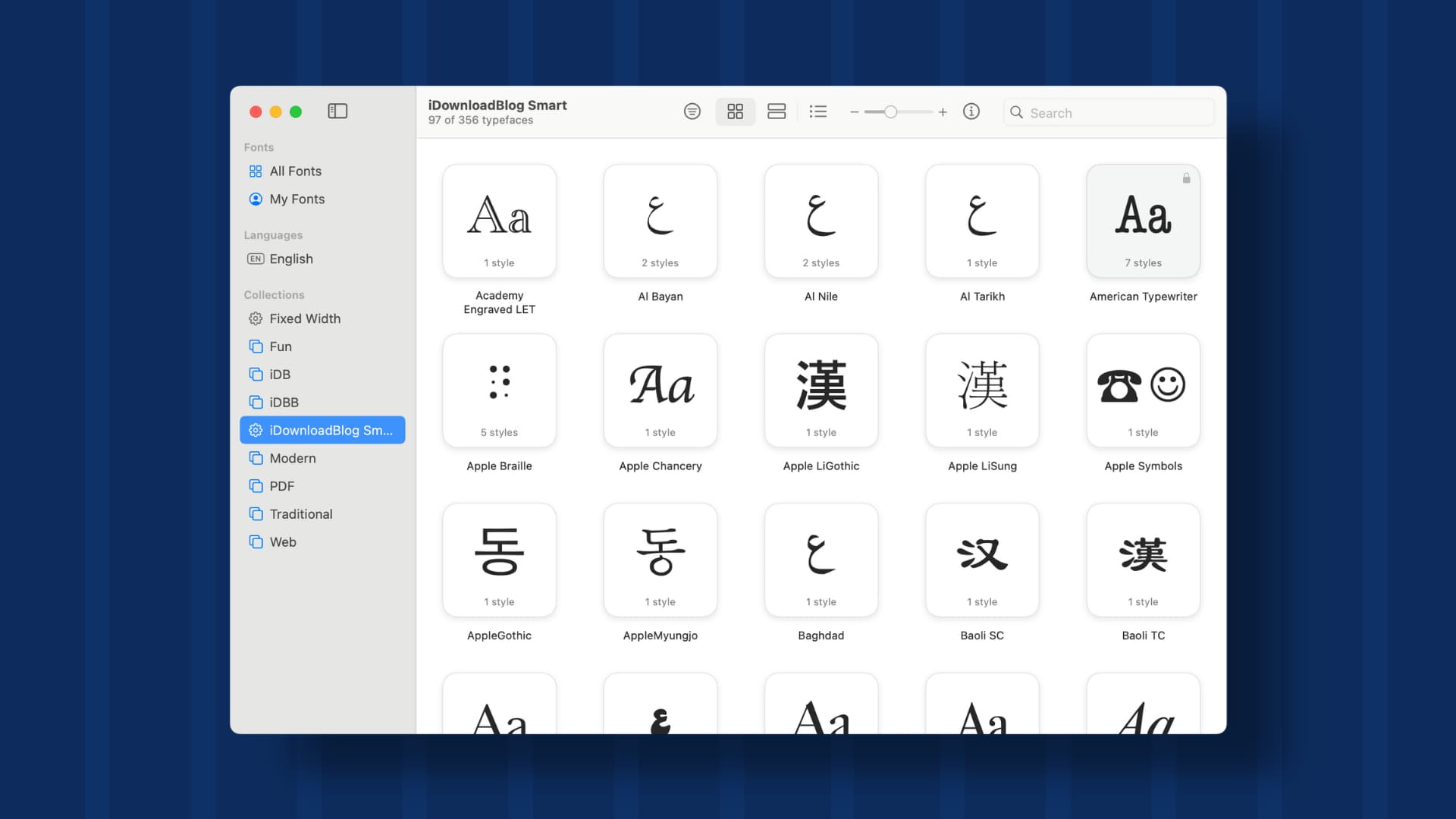 Smart font collection on Mac