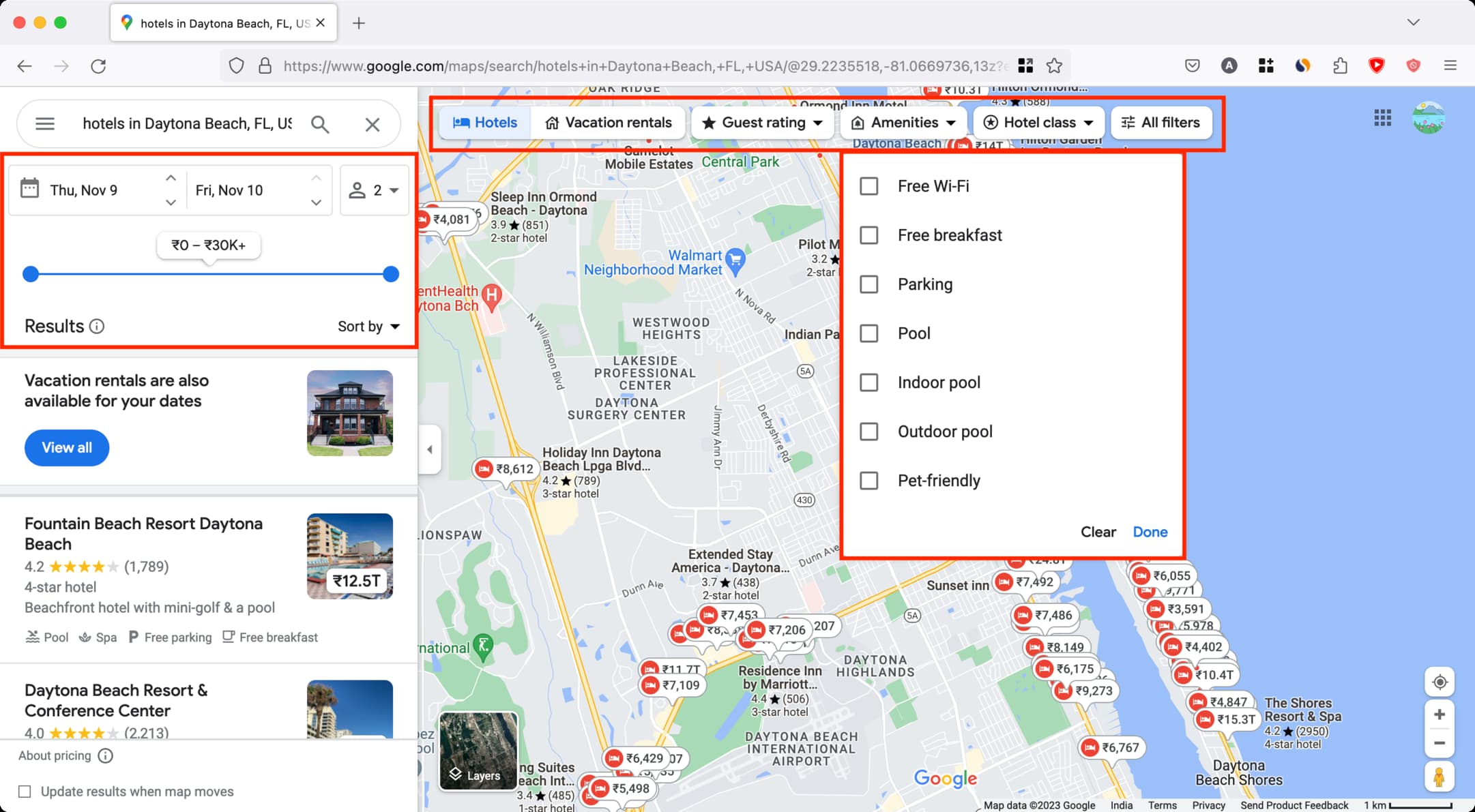 Sorting hotel listings in Google Maps on web