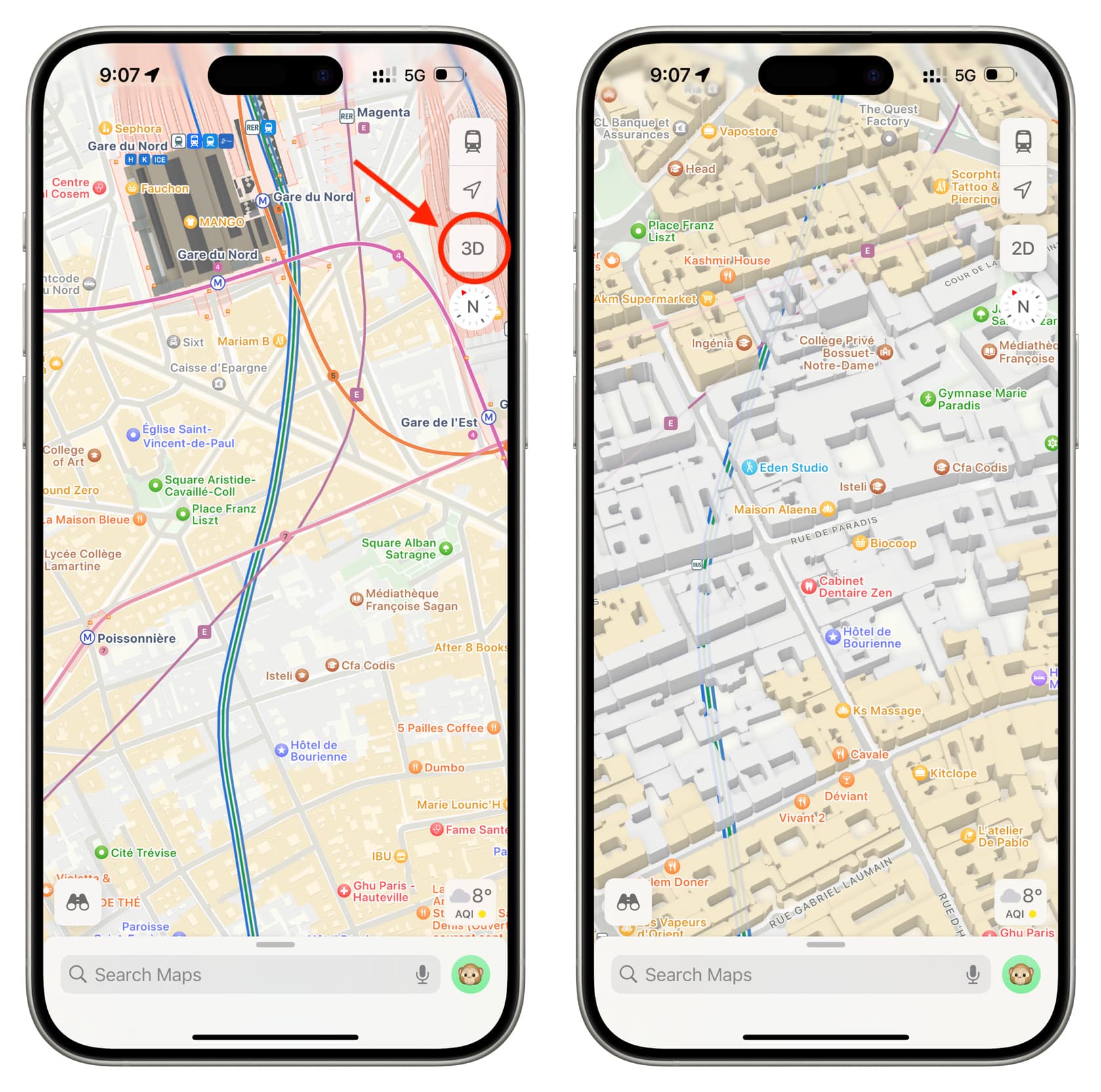 Switch to 3D map in Apple Maps on iPhone