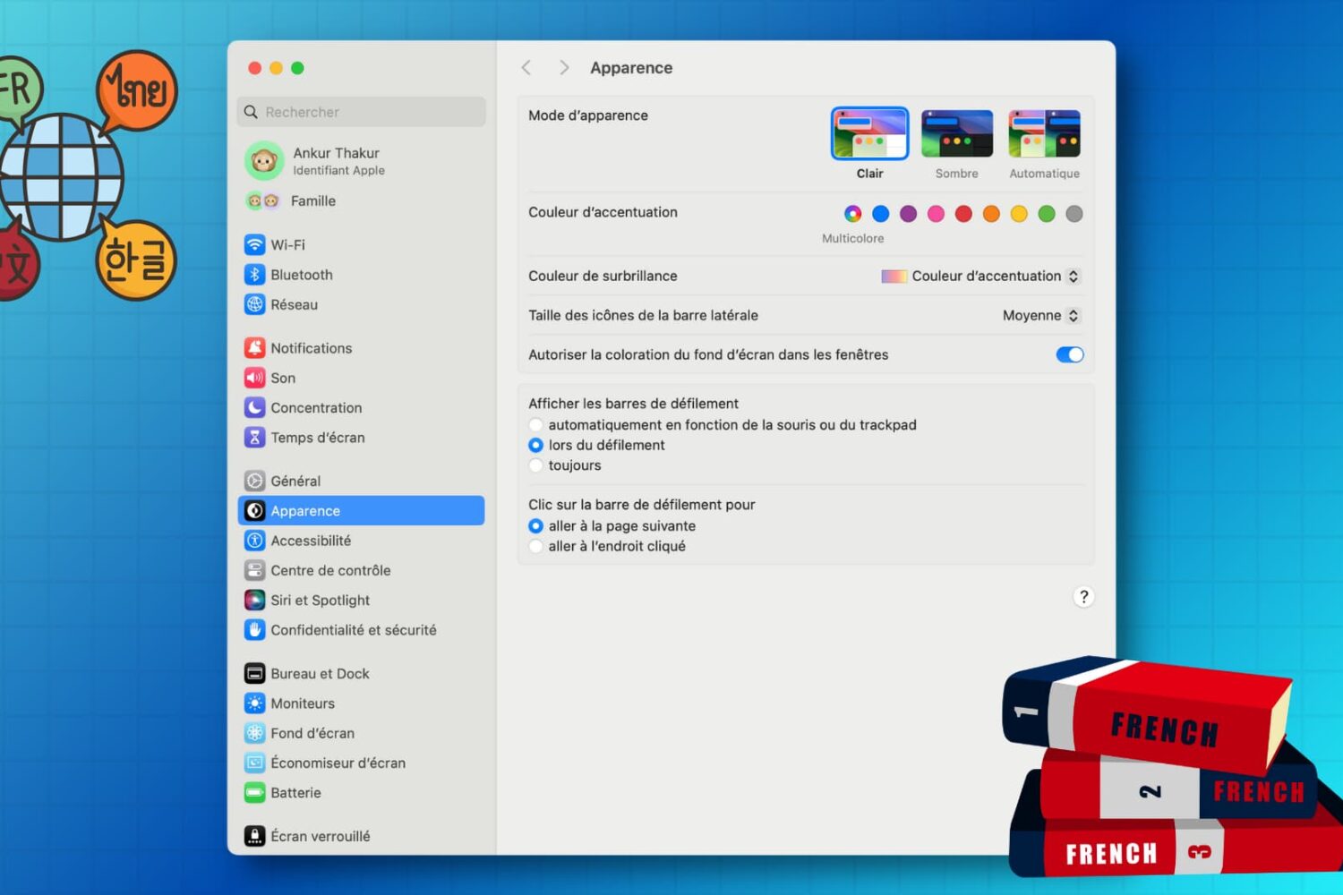 System Settings on Mac in French language