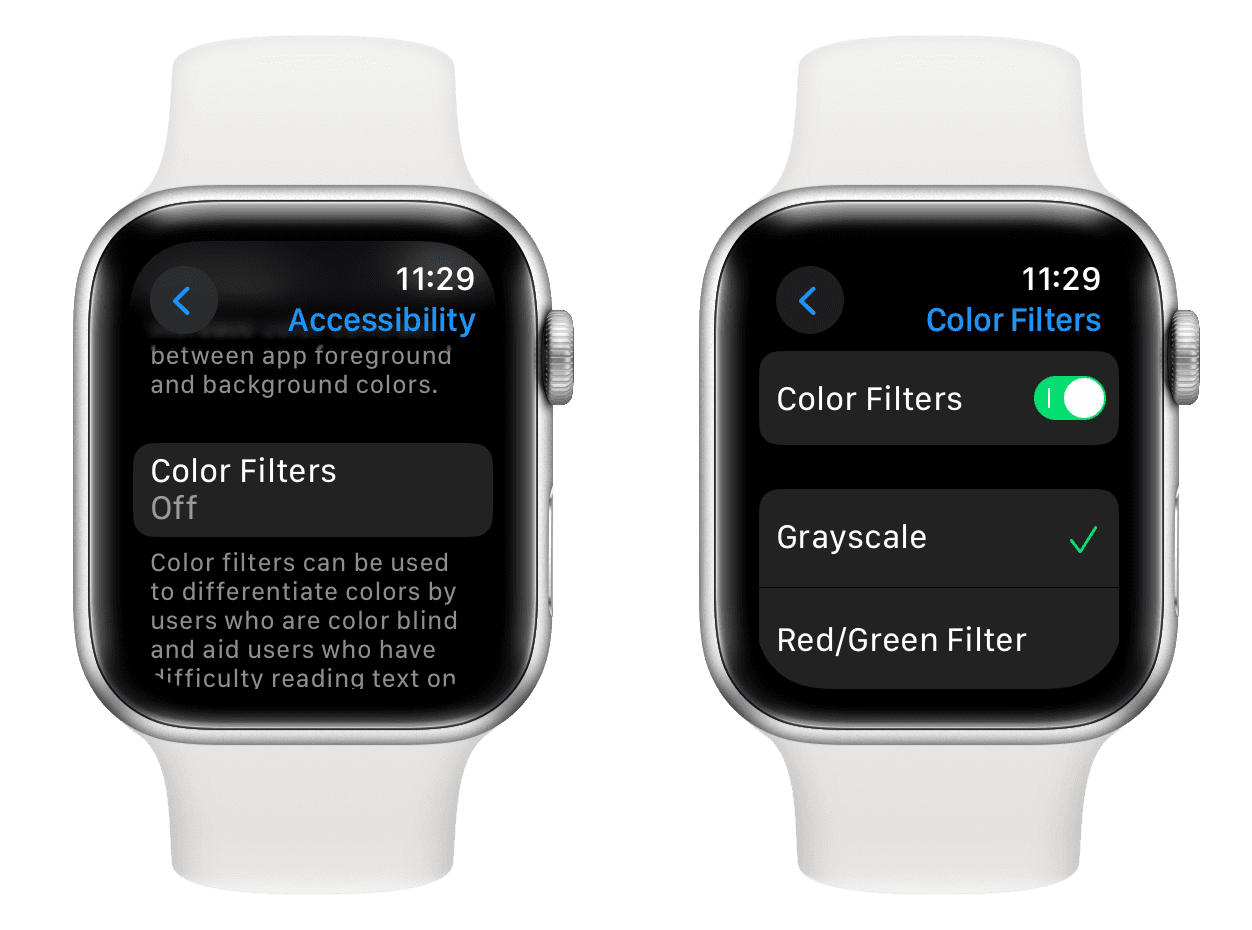 Turn on Grayscale screen setting on Apple Watch