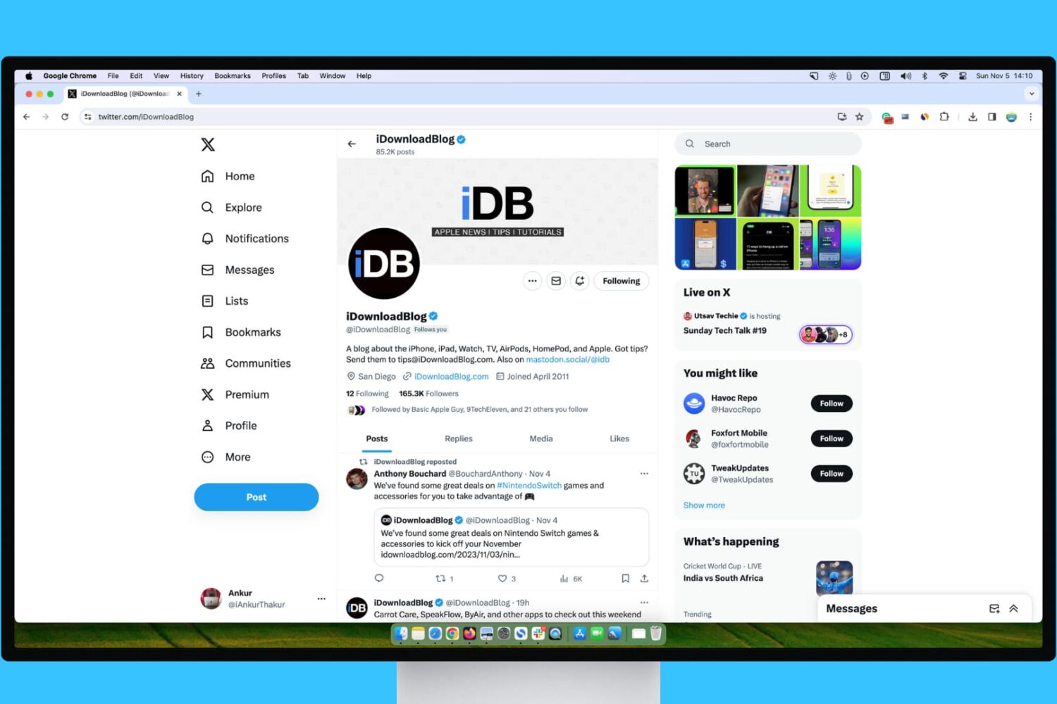 Twitter open in a web browser on Mac