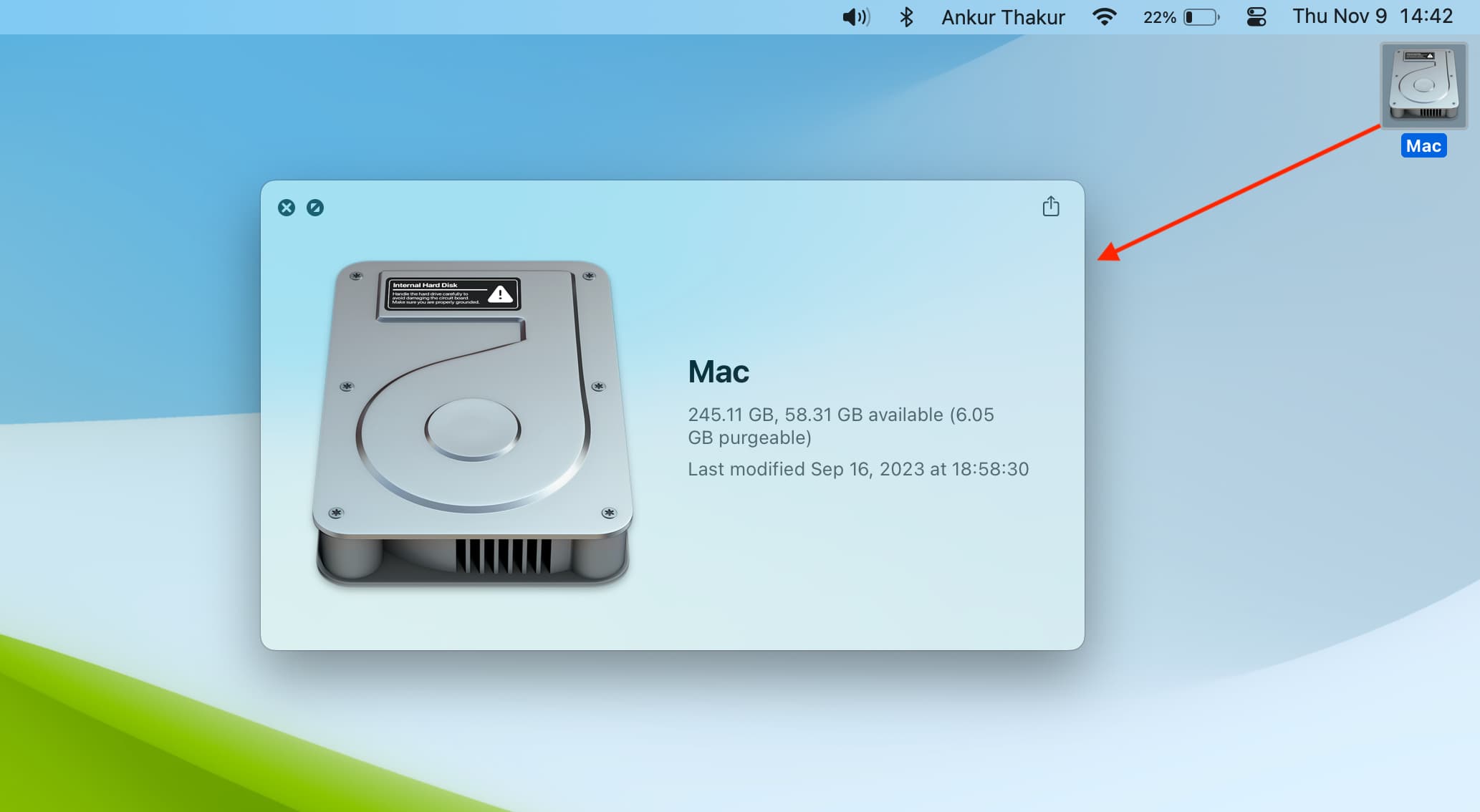 Using Quick Look to see available storage on Mac