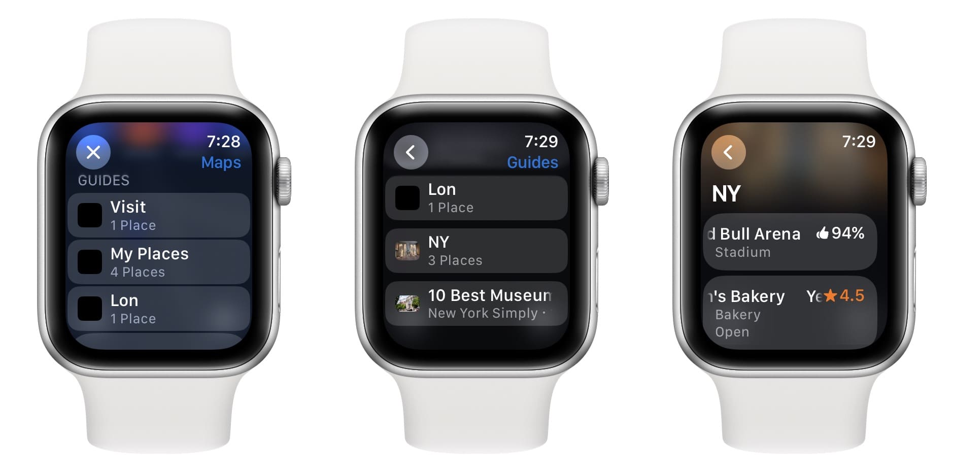 View saved Guides in Maps on Apple Watch
