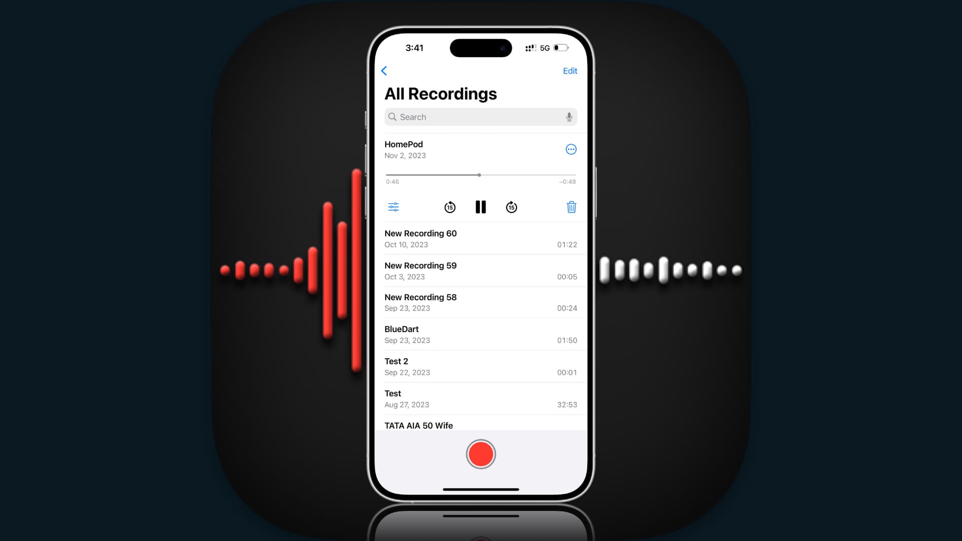 Voice recordings inside the Voice Memos app on iPhone