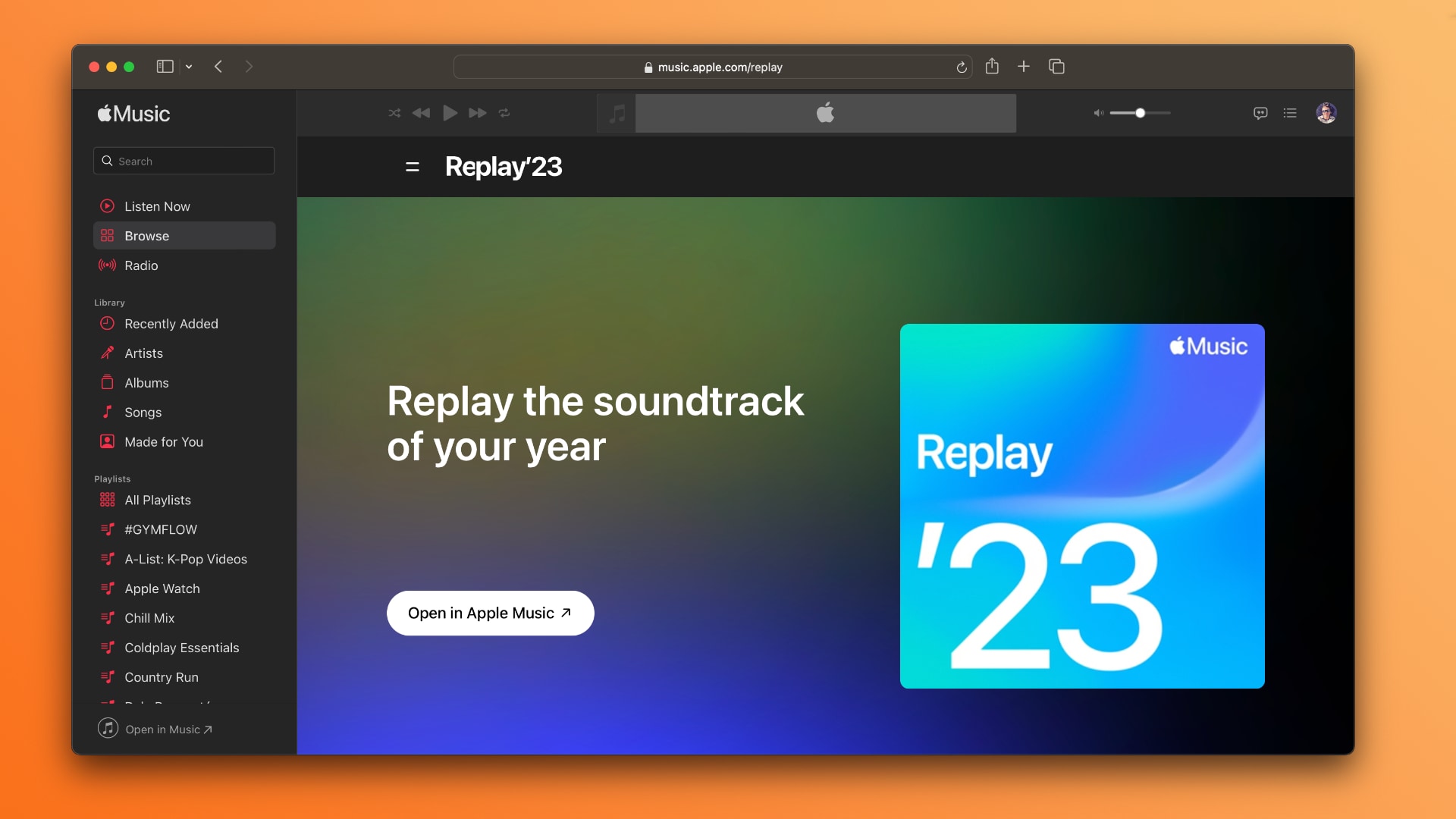 The Replay 2023 playlist on the Apple Music Replay website