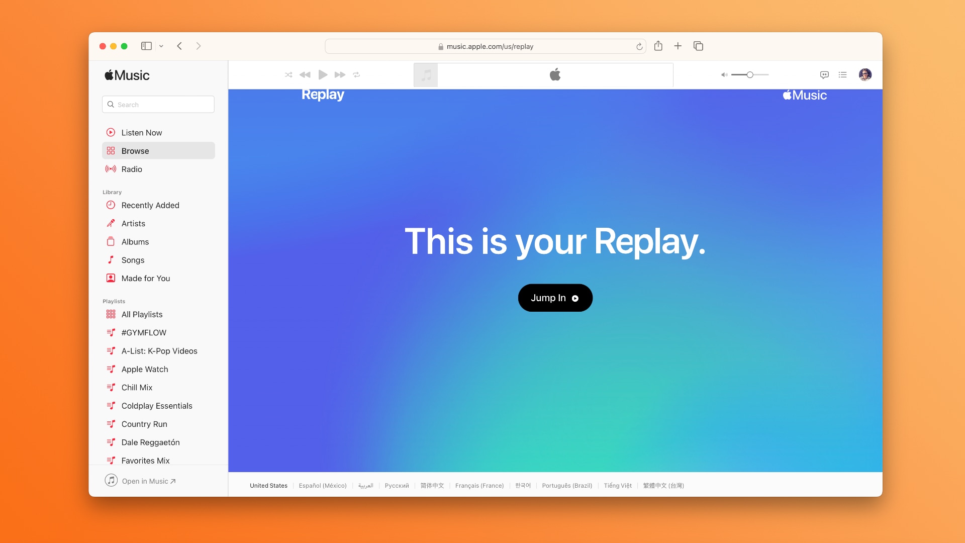 The Apple Music Replay website in Safari