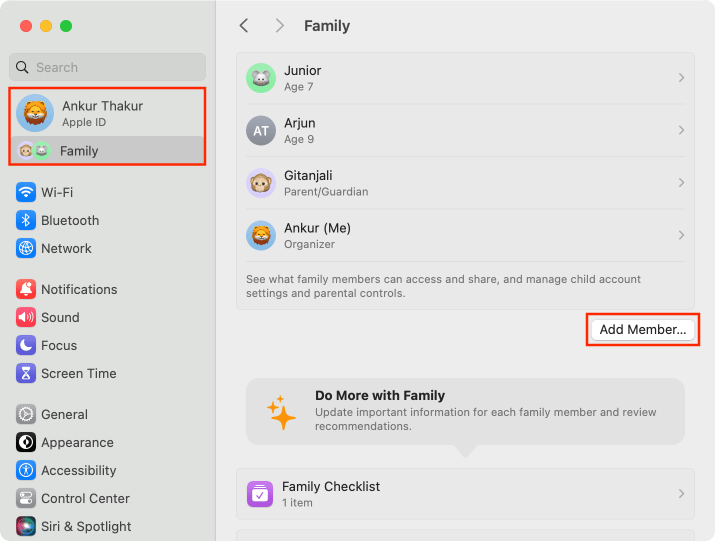 Add Member in System Settings on Mac