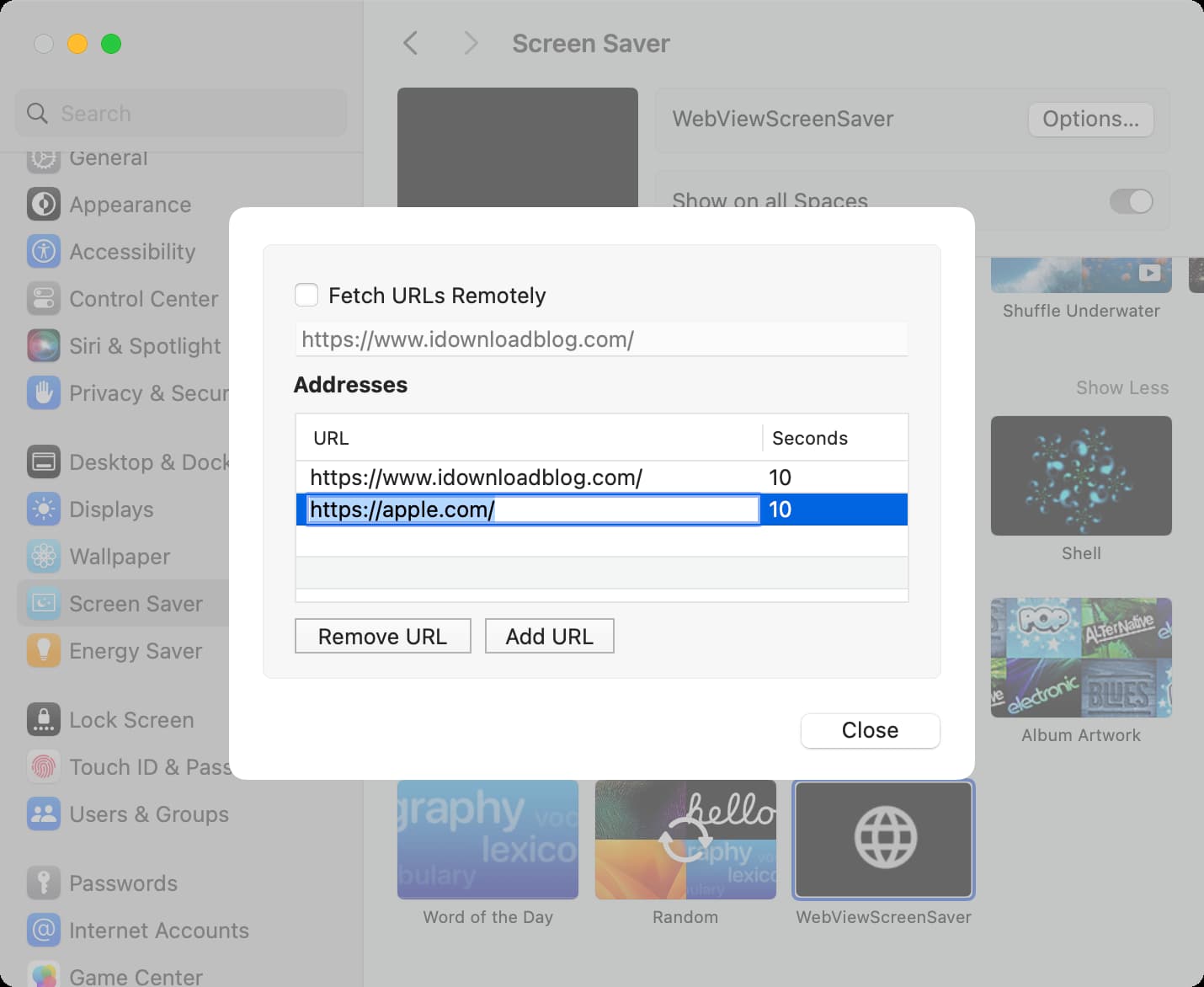 Add URLs you want as your Mac Screen Saver