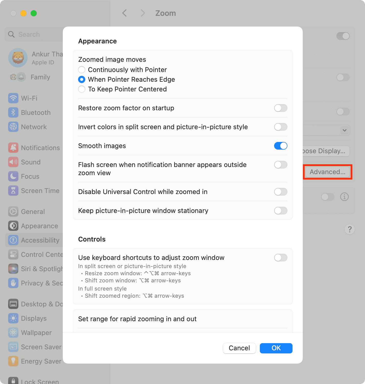 Advanced Zoom settings on Mac