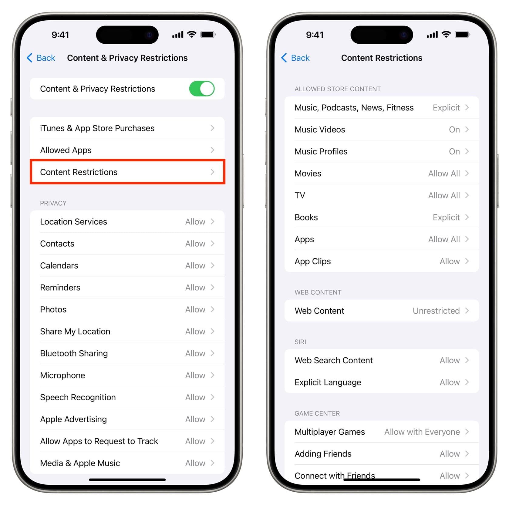 Allow explicit media in iPhone settings
