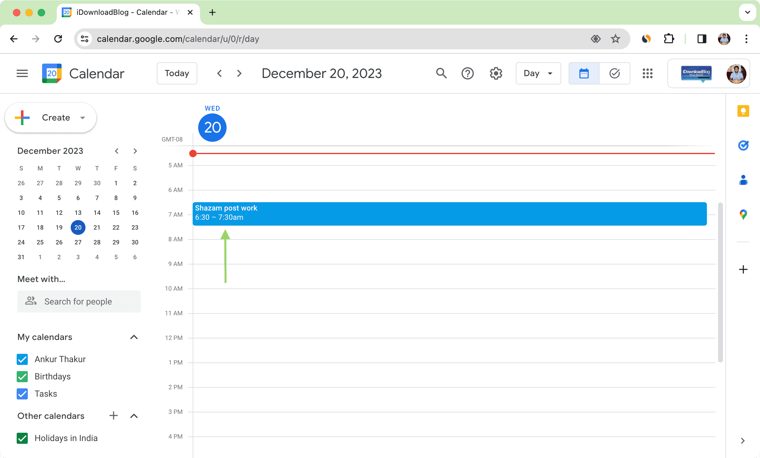 Apple Calendar app event synced to Google Calendar