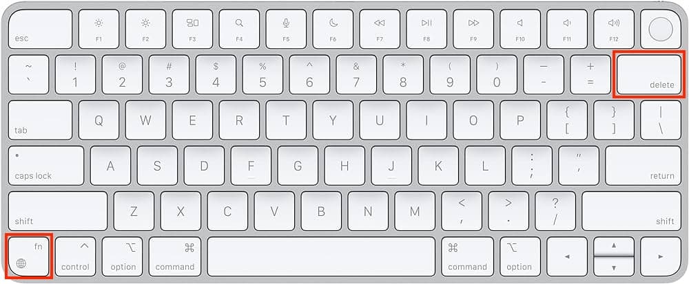 Apple Magic Keyboard showing forward delete shortcut