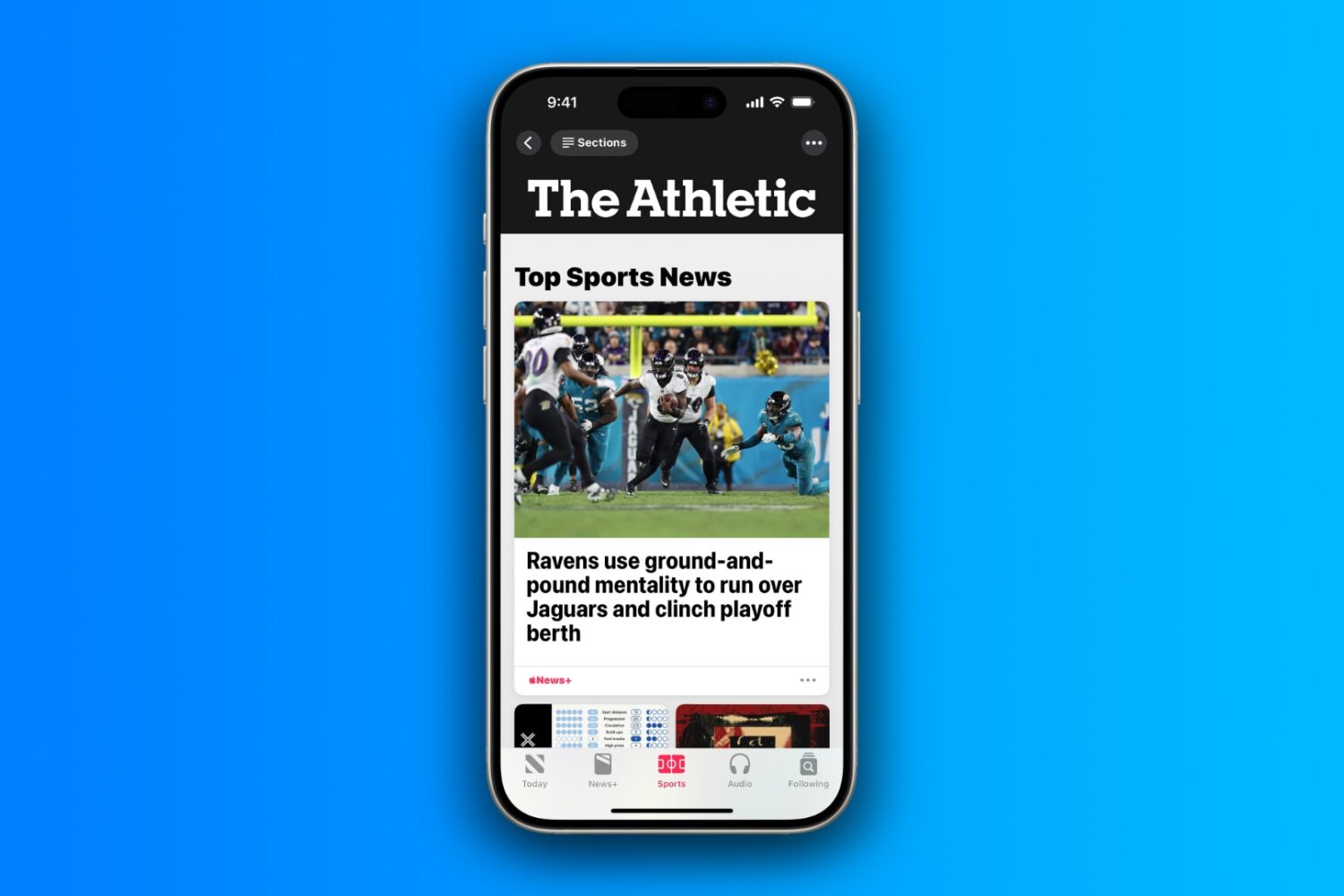 The Athletic in Apple News+ on iPhone