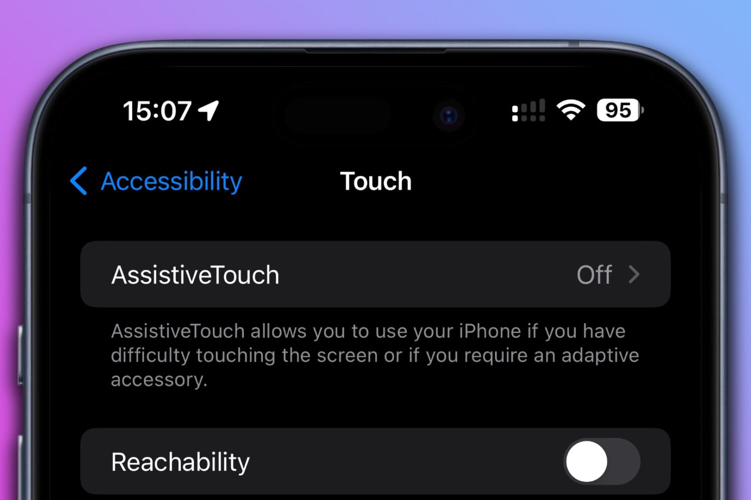 Reachability disabled in the iPhone accessibility settings