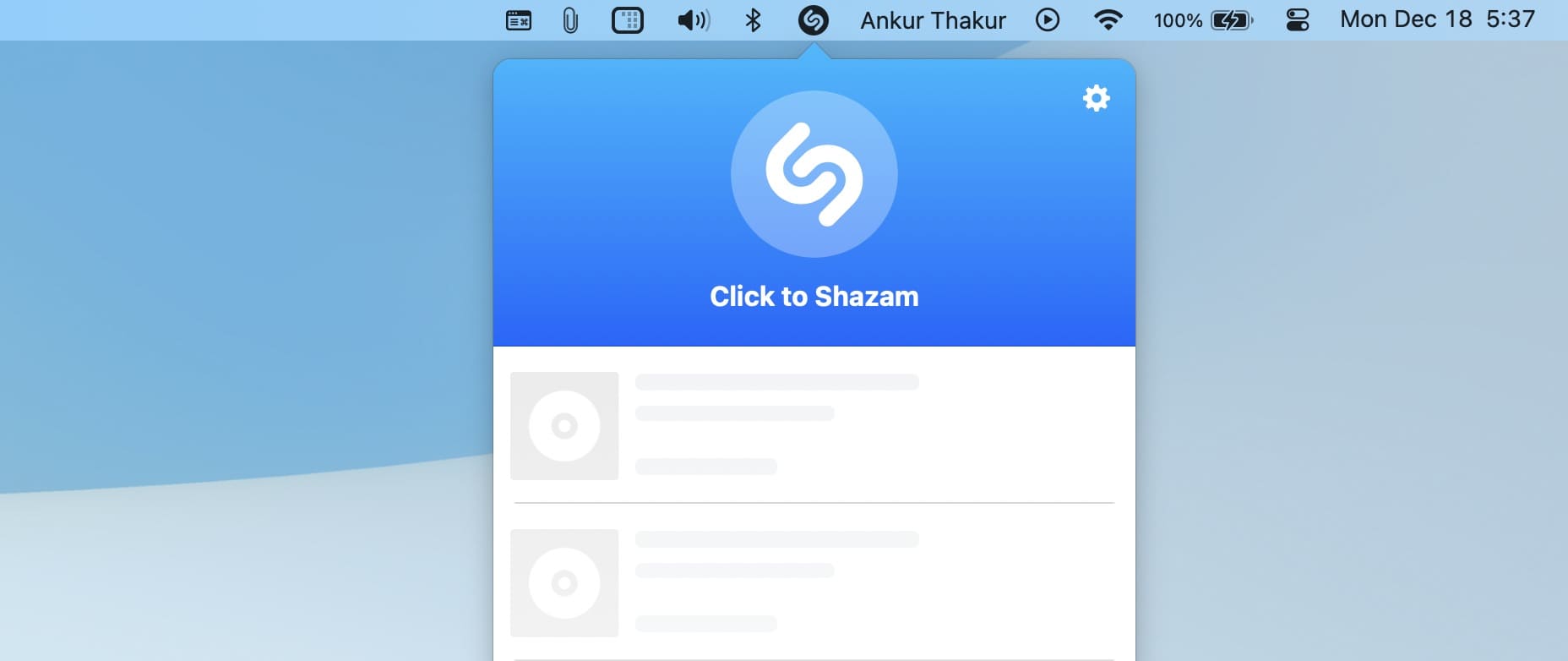 Click to Shazam in Mac menu bar