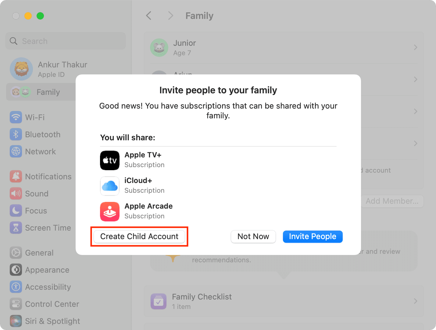 Create Child Account on Mac