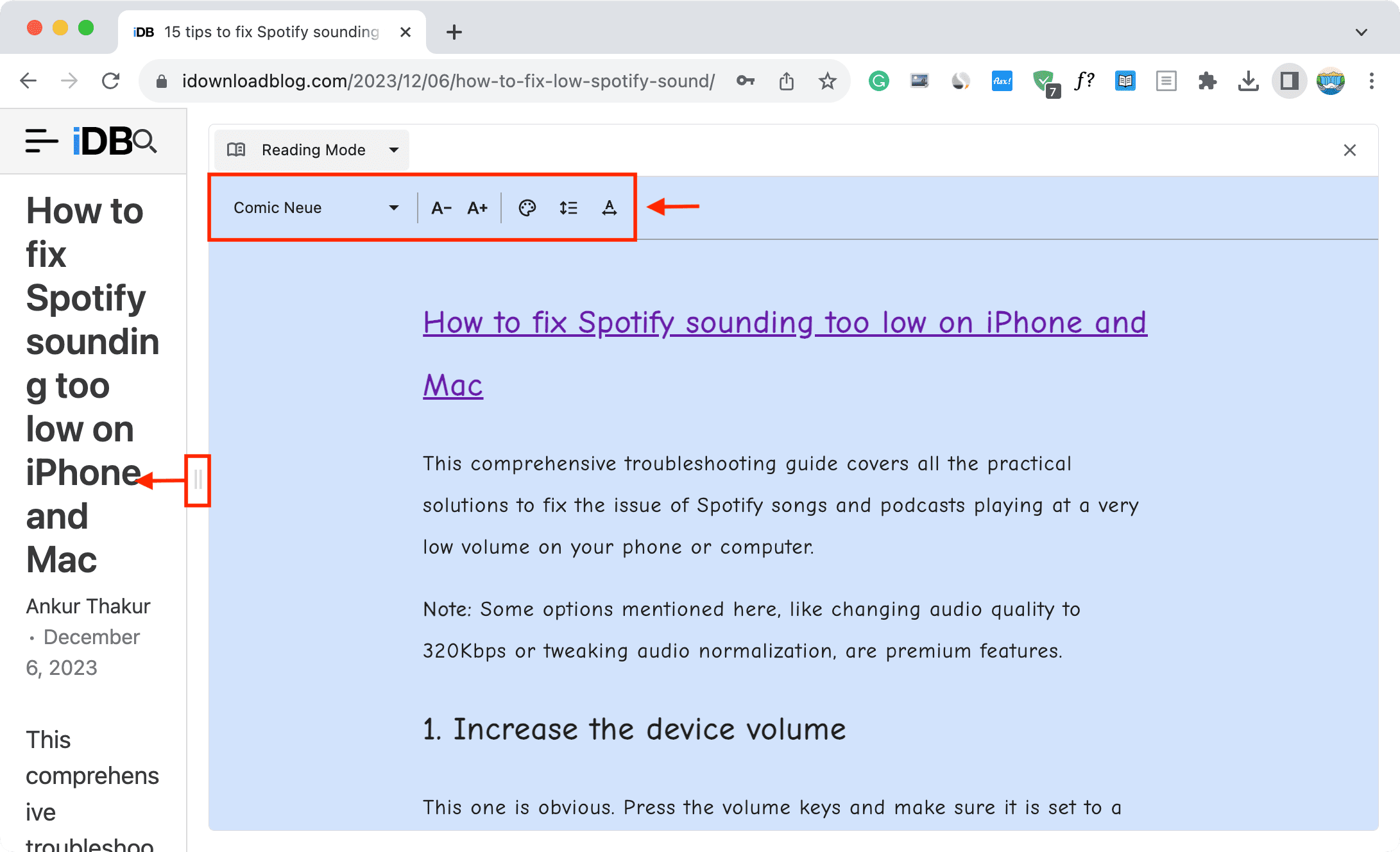 Customize Reader Mode in Chrome