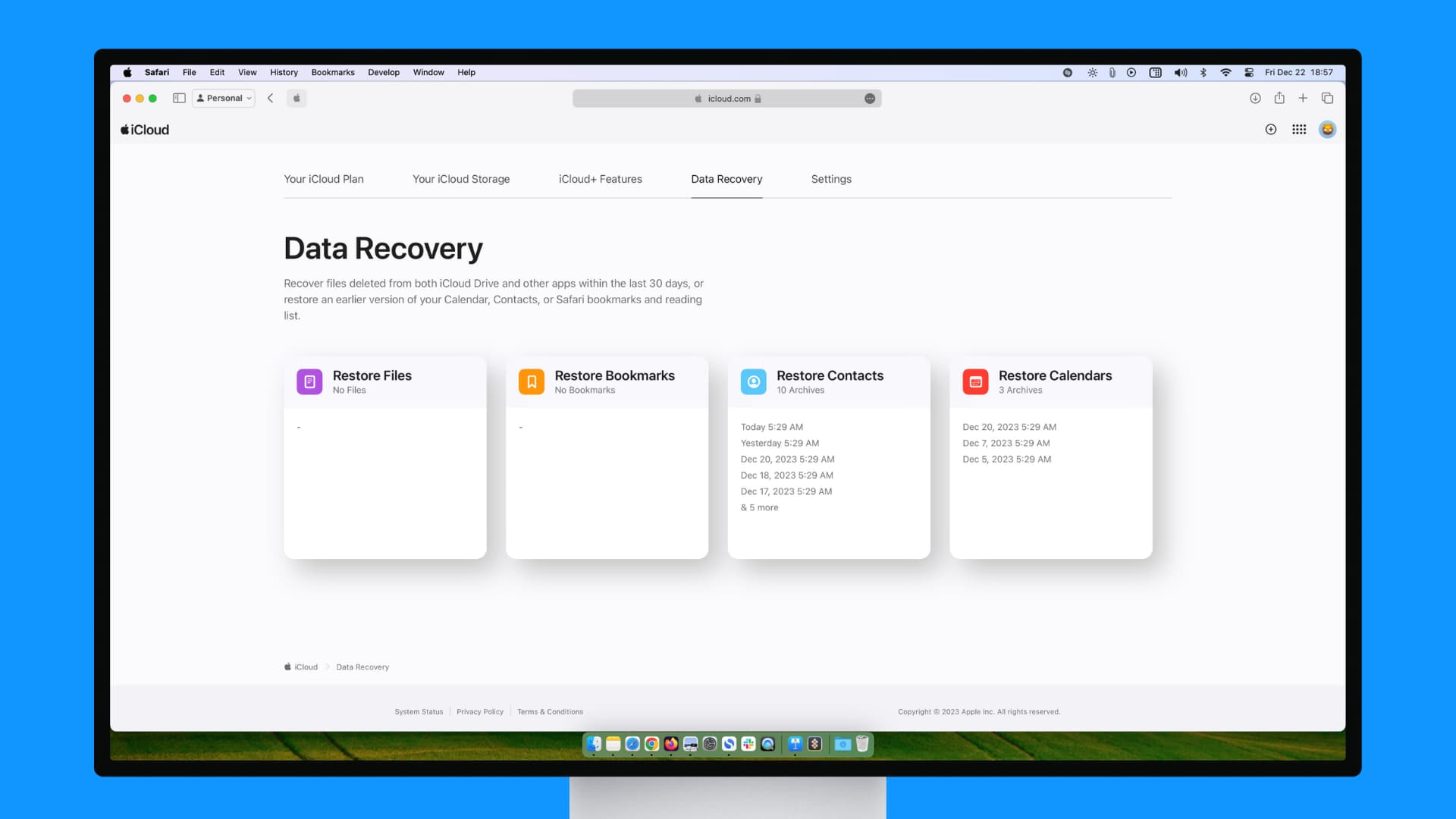 Data Recovery on iCloud web