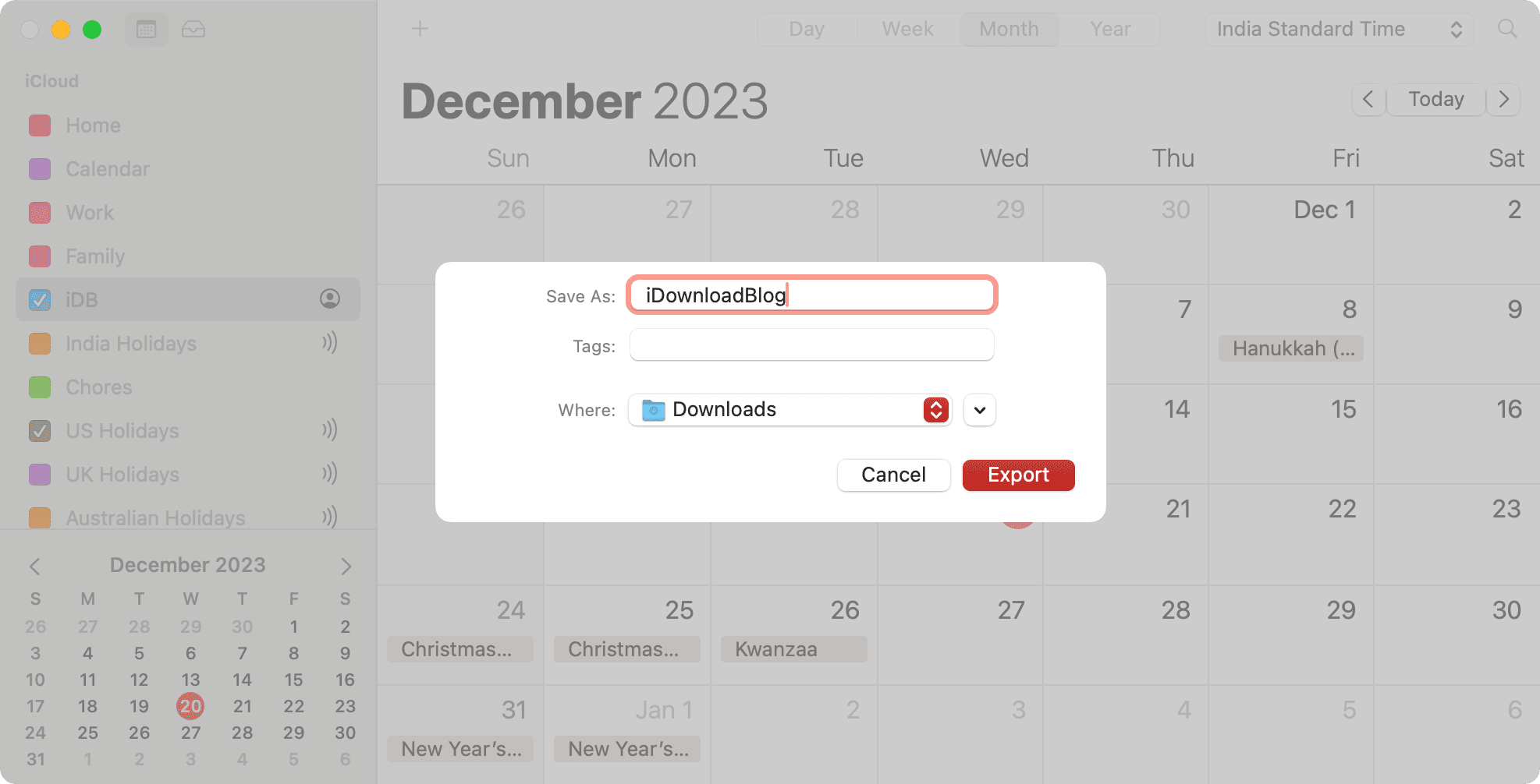 Export all your calendar events on Mac