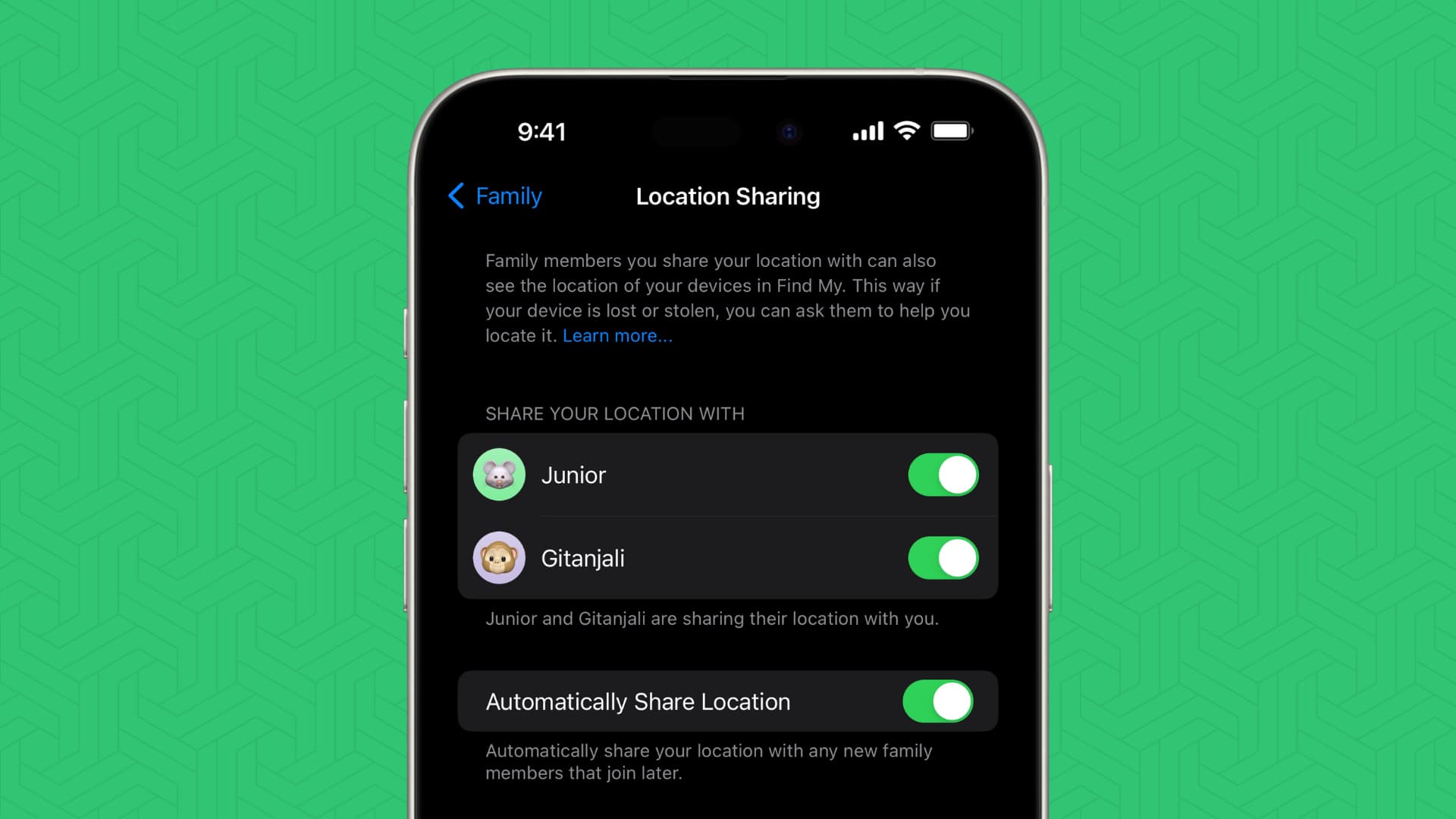 Family Location Sharing on iPhone