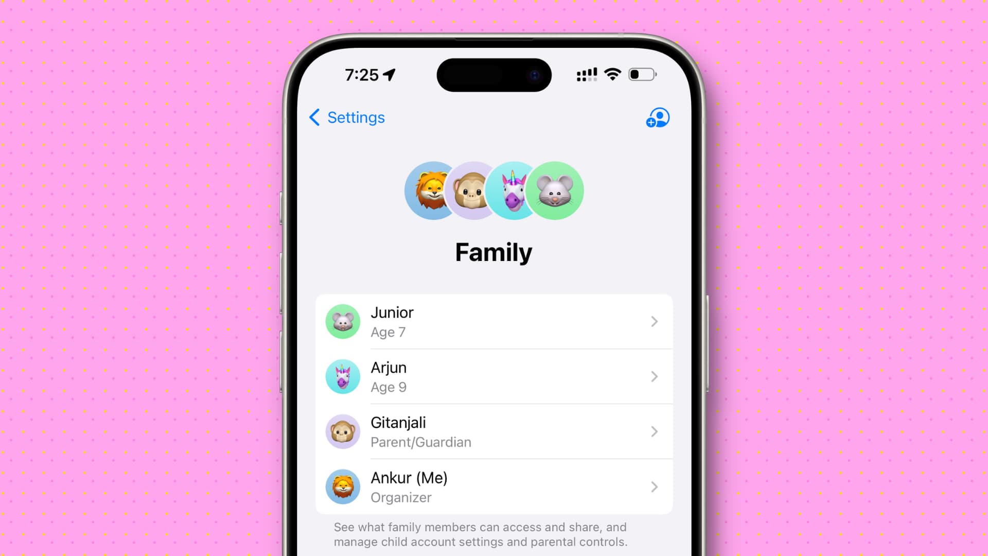Family Screen In IPhone Settings 