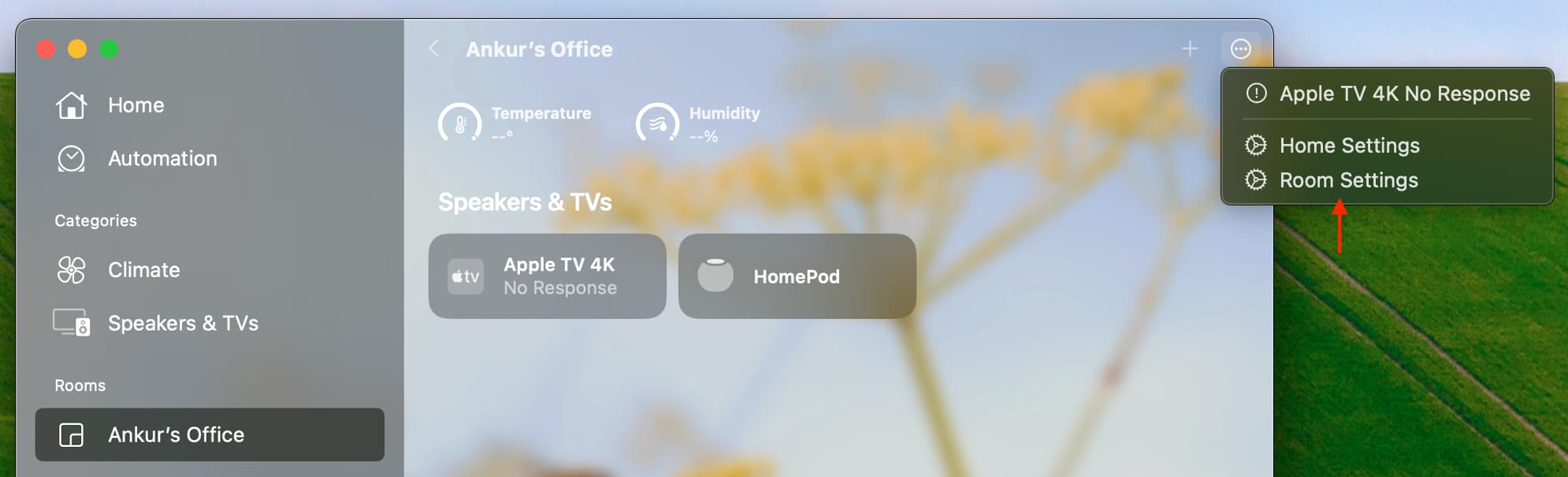 Home Settings and Room Settings in Home app on Mac