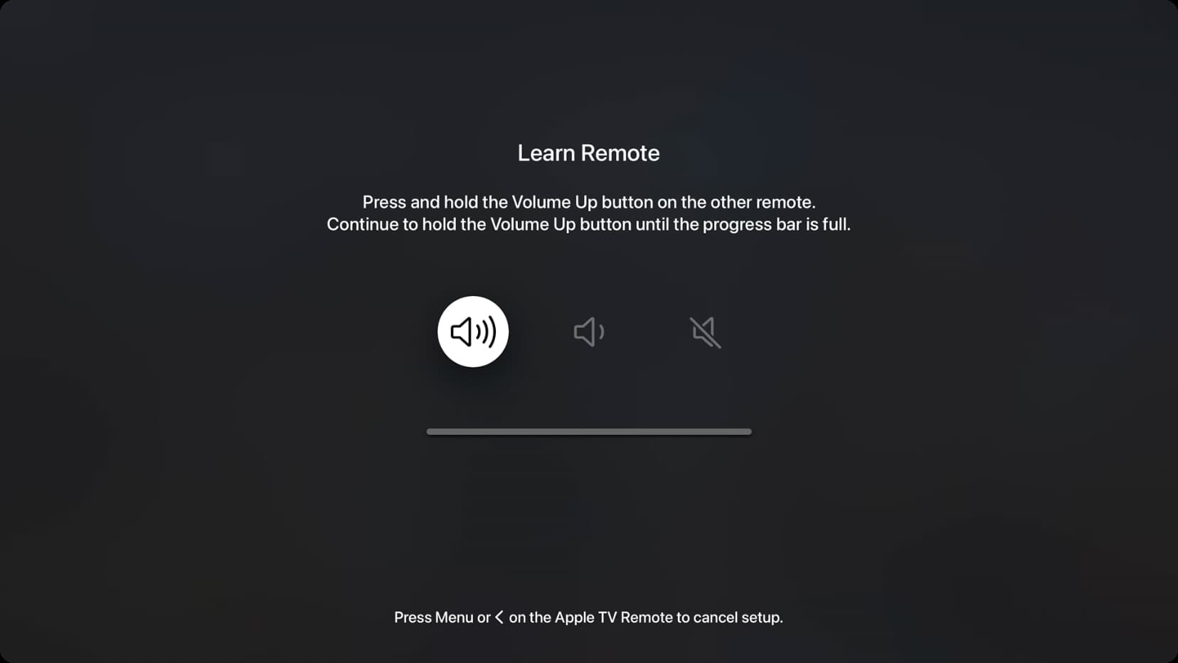 Learn Remote option in Apple TV settings