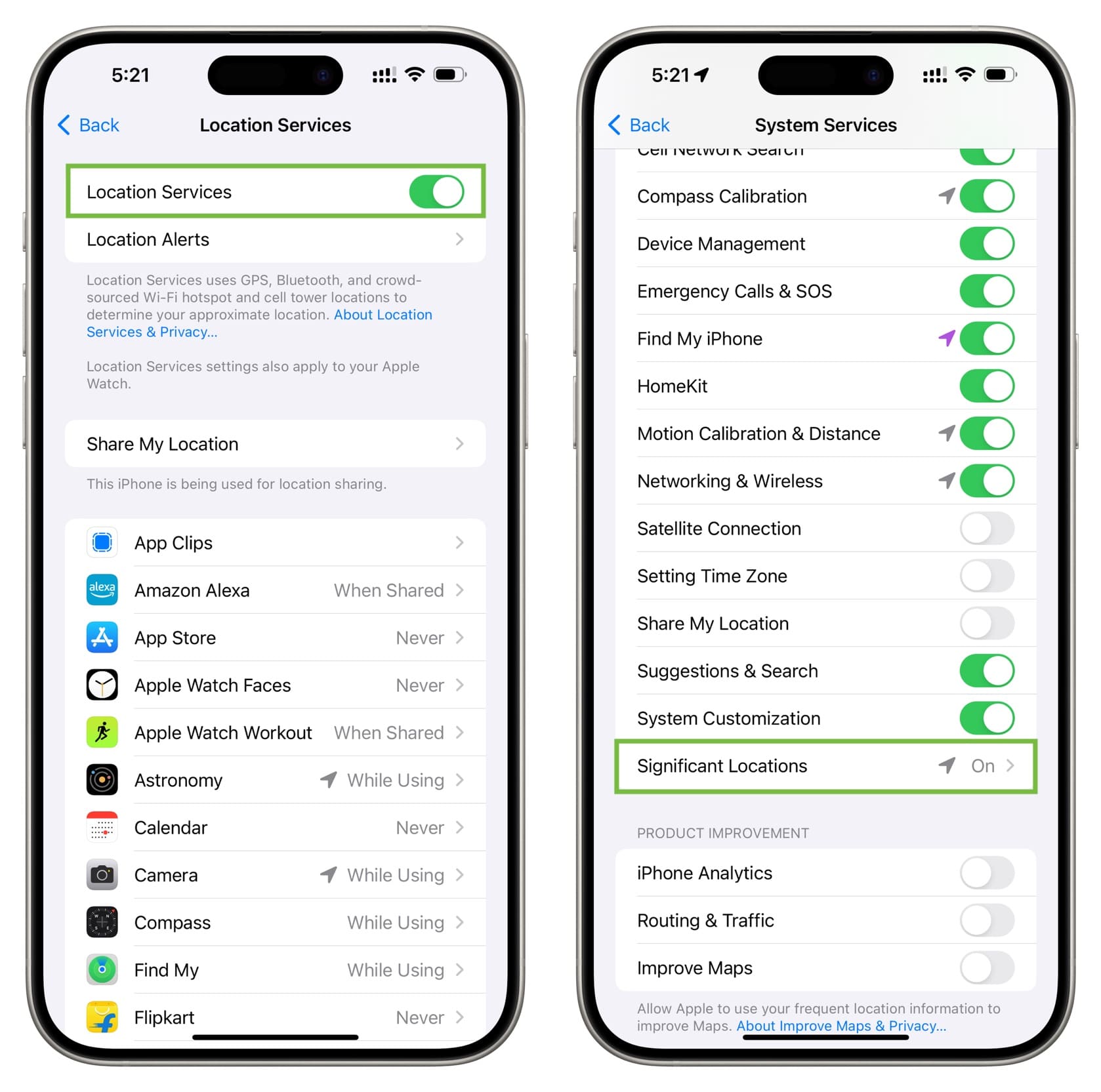 Location Services and Significant Locations in iPhone Settings