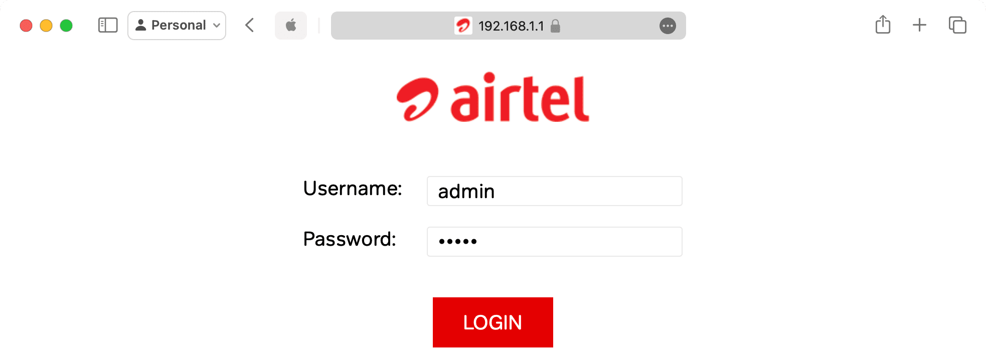 Login page to manage my router settings