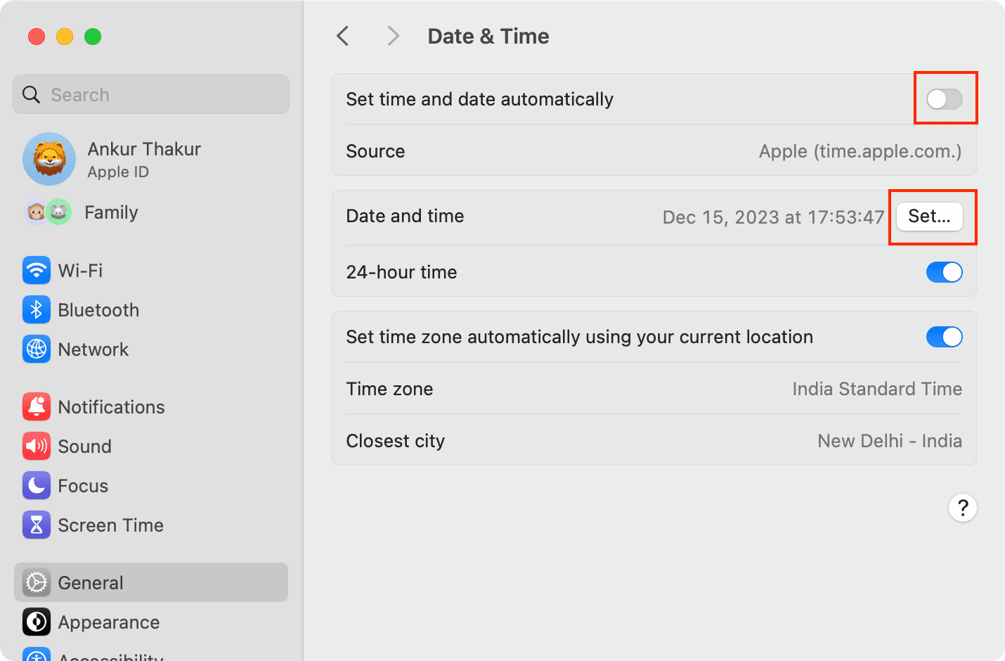 Manually set date and time on Mac